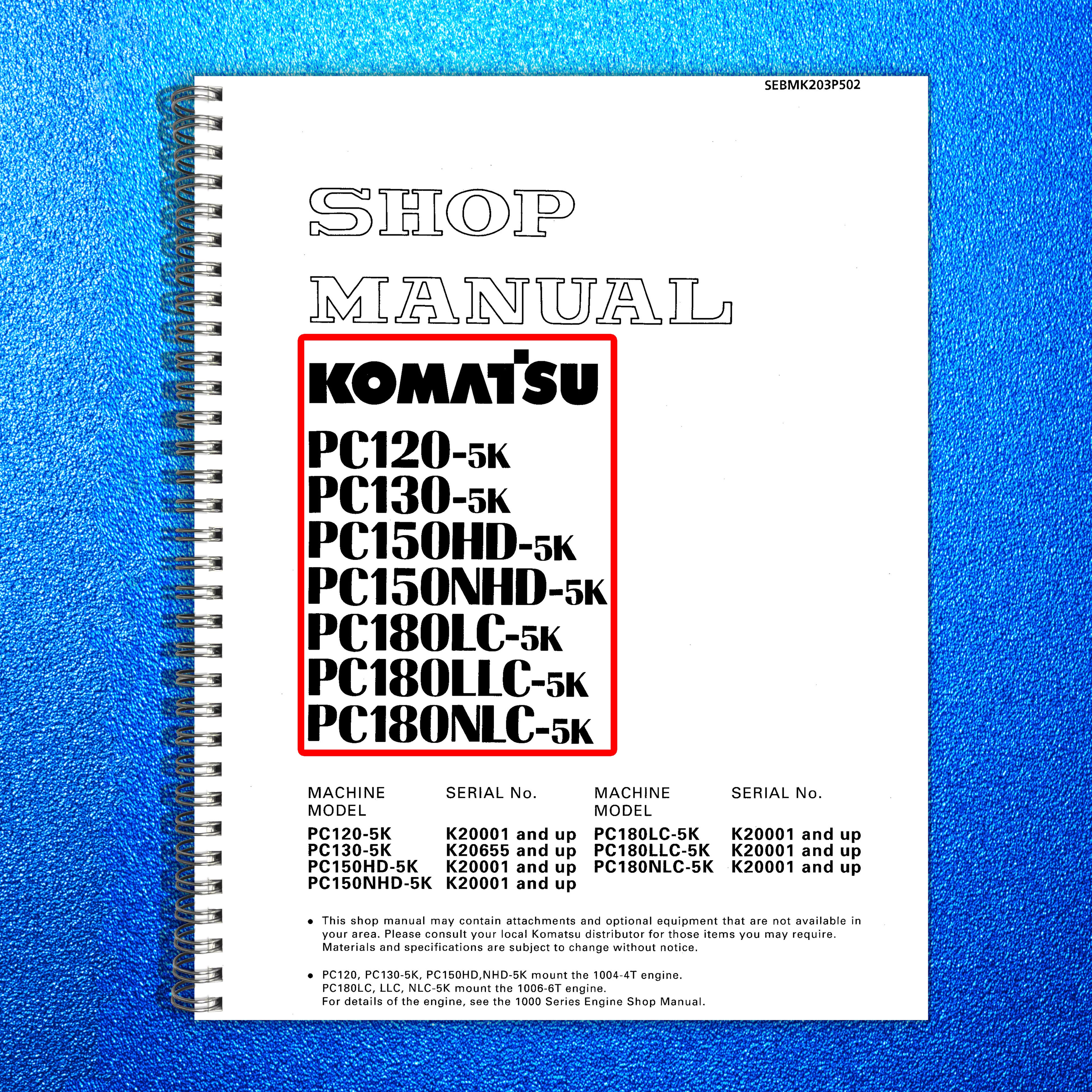 KOMATSU PC120-5K-PC130 PC150 PC180-5K Shop Manual - BOUND - COVERS - XL FOLDOUTS