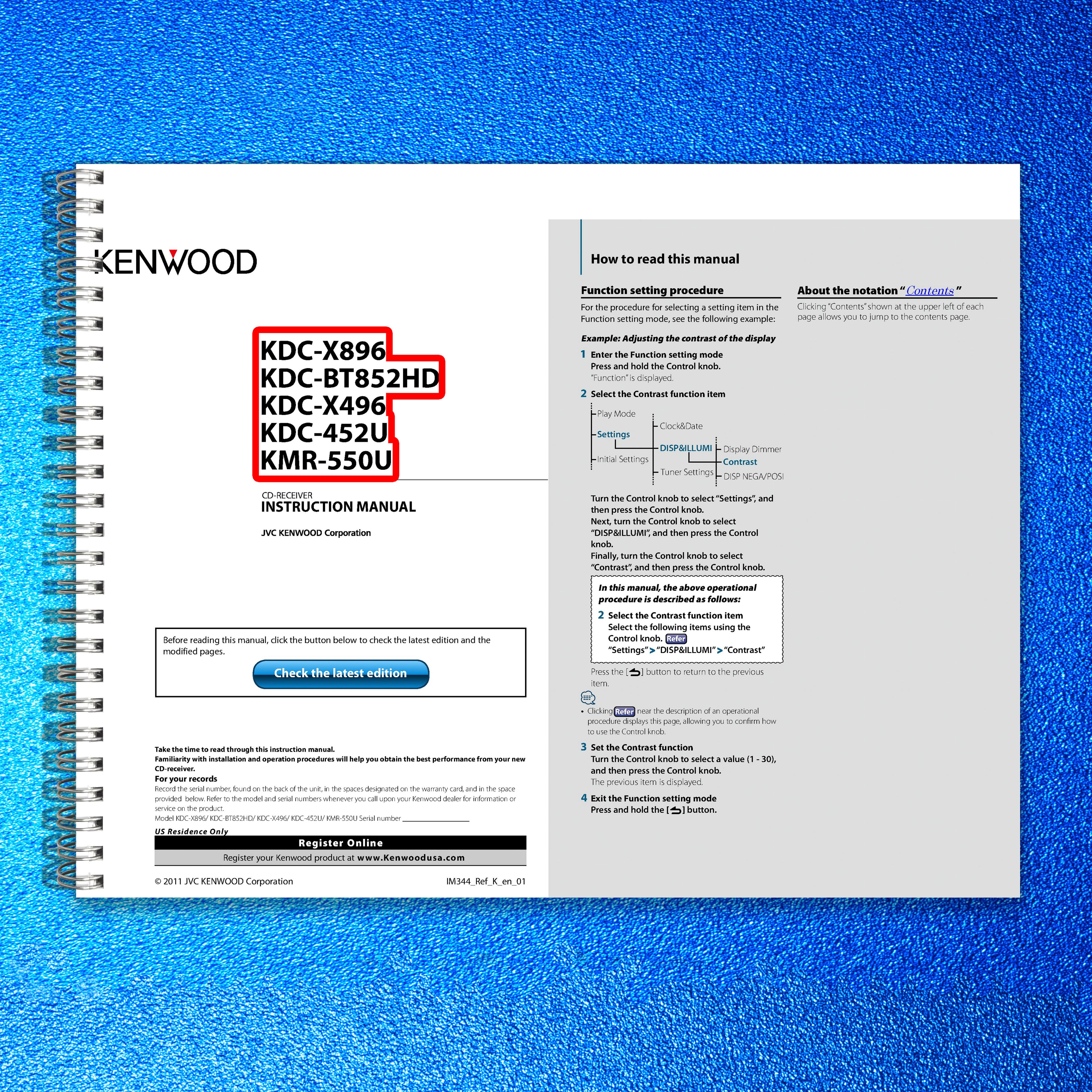 KENWOOD KDC-X896 KDC-BT852HD KDC-X496 KDC-452U KMR-550U Instruction Manual