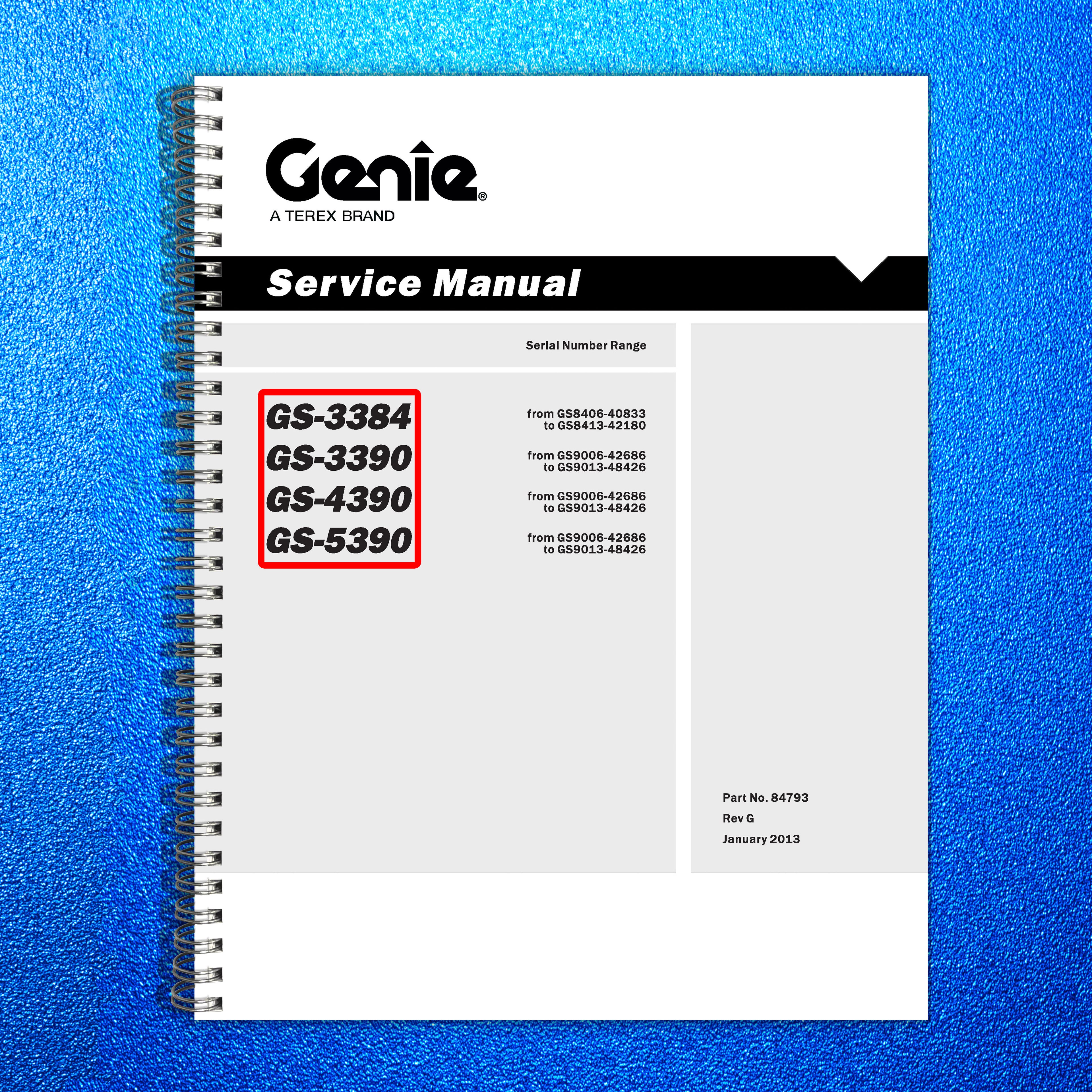 GENIE GS-84 GS-90 Scissor Lift Service Manual 2013 - WIRE BOUND - TOUGH COVERS