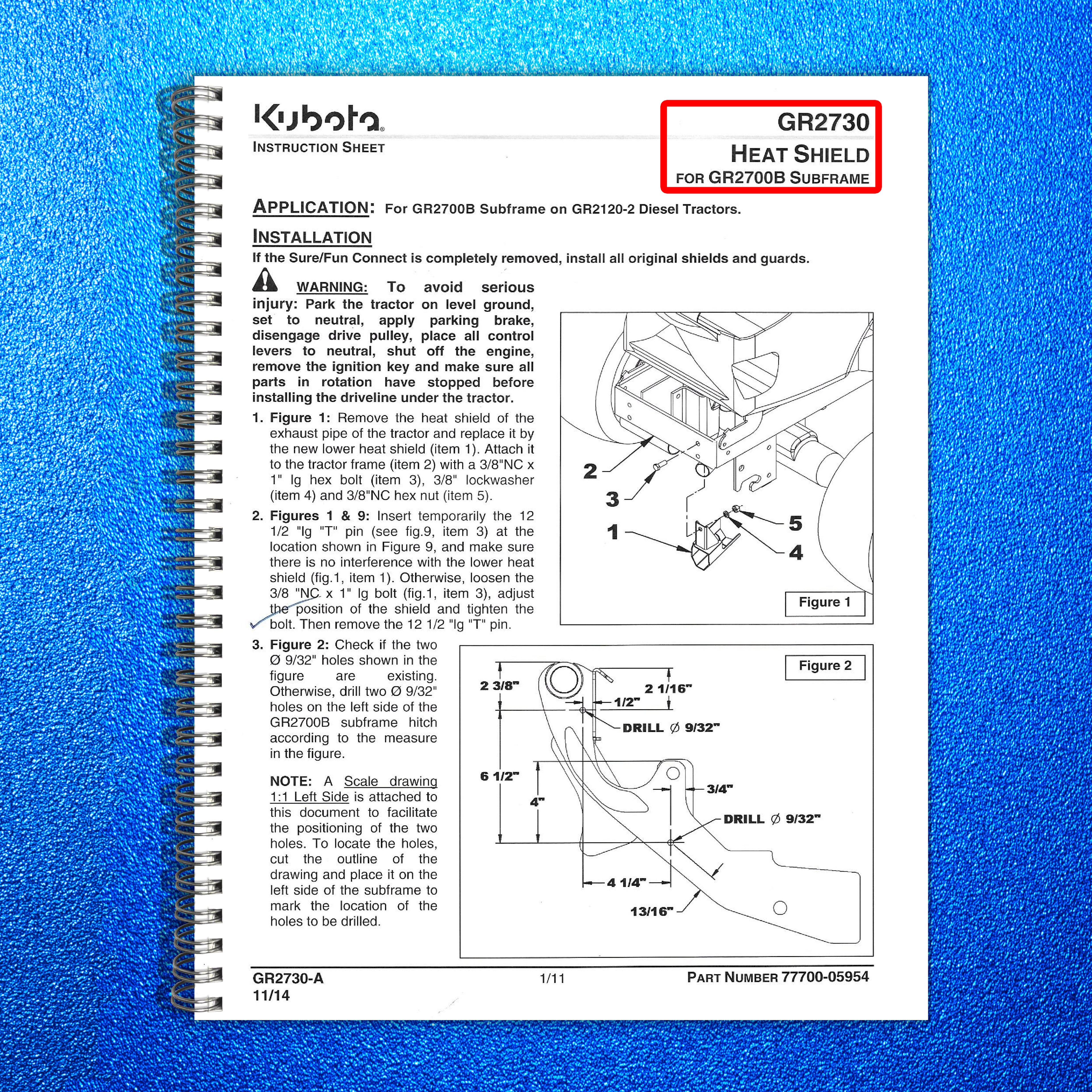 KUBOTA GR2730 Heat Shield For GR2700B GR2120-2 Manual - WIRE BOUND - COVERS