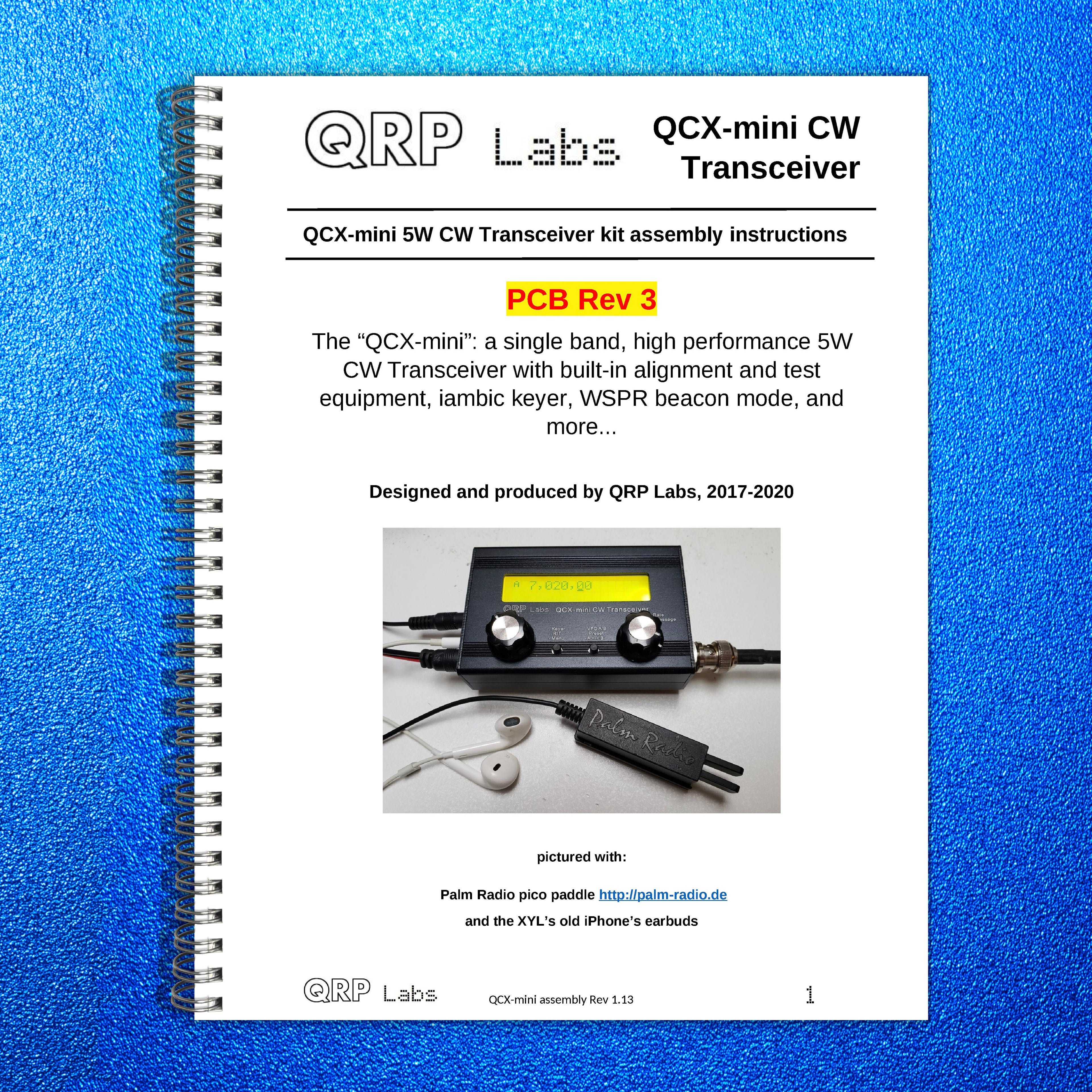 QRP LABS QCX-Mini for PCB Rev 1 and 2 Assembly Manual - WIRE BOUND - COVERS