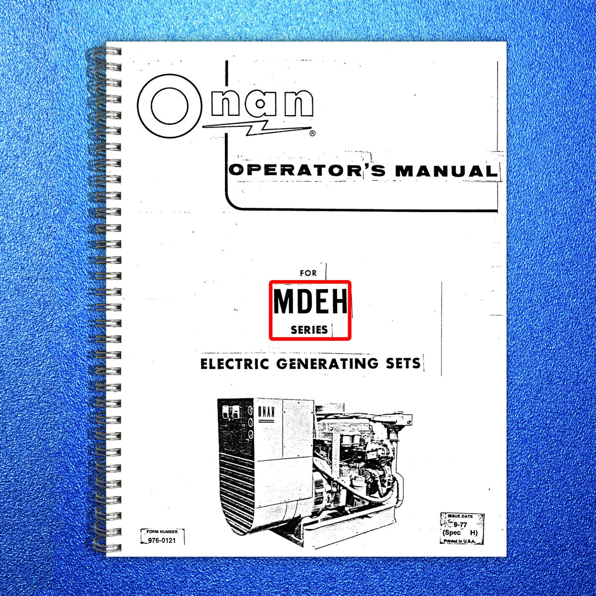ONAN MDEH Series Diesel Genset Operators Manual 1977 - WIRE BOUND - TOUGH COVERS