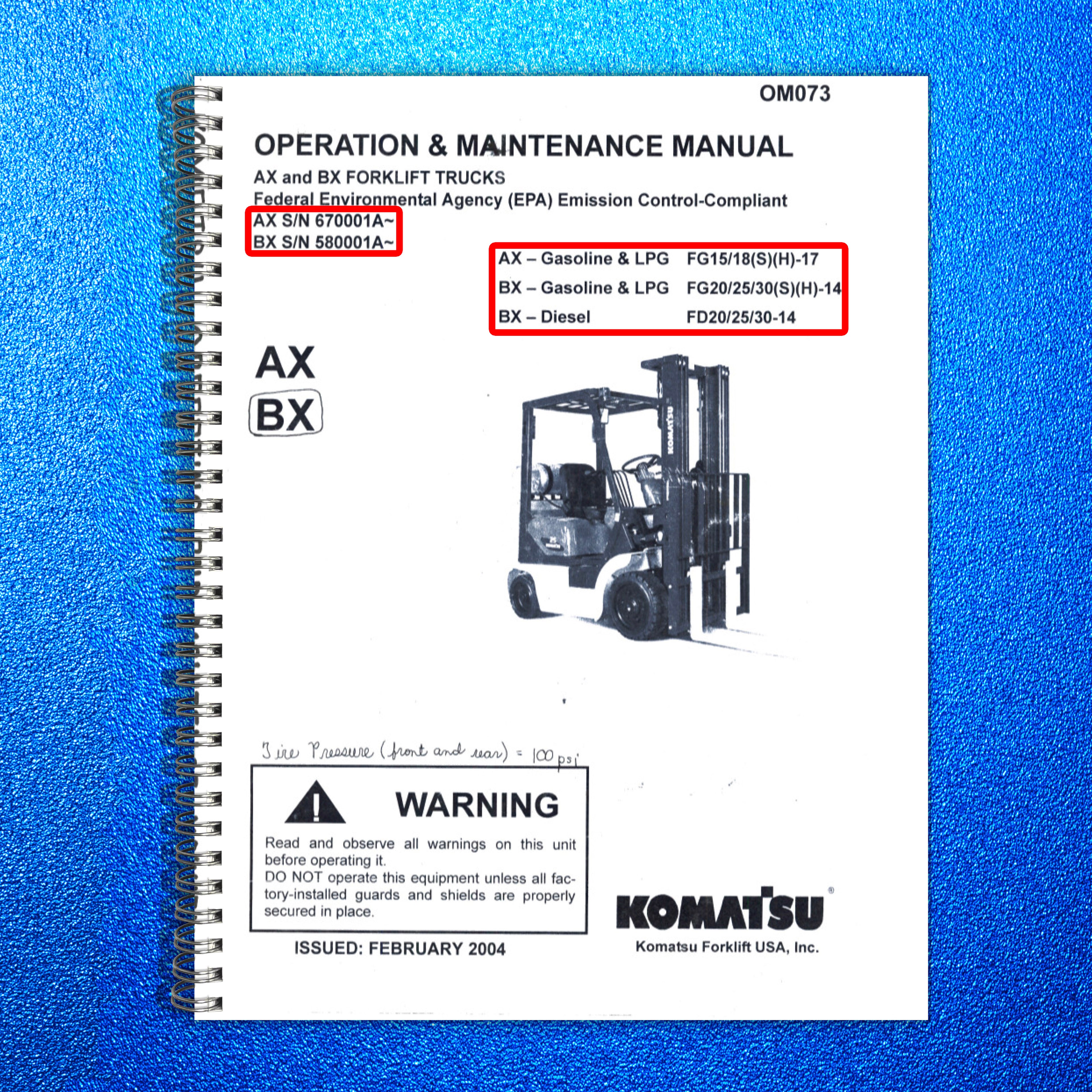 KOMATSU FG20 FG25 FG30  More Forklift Operation  Maintenance Manual - BOUND