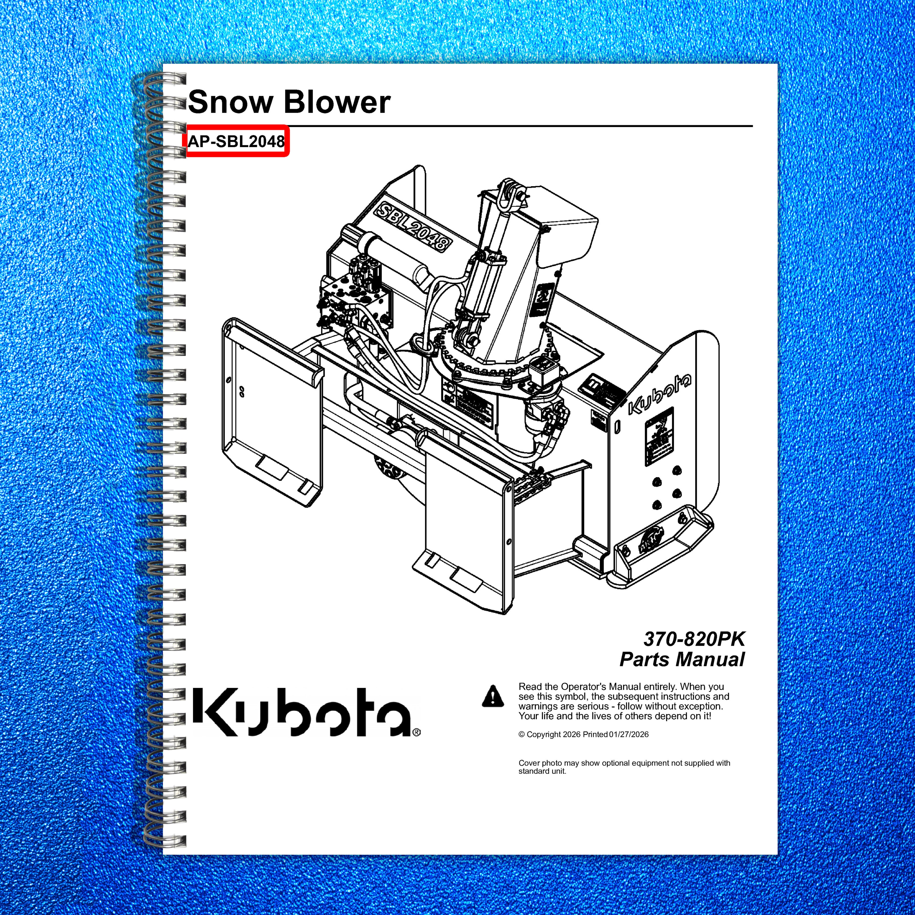 LAND PRIDE SBL20 Series Snow Blowers Parts Manual 2026 - WIRE BOUND - COVERS
