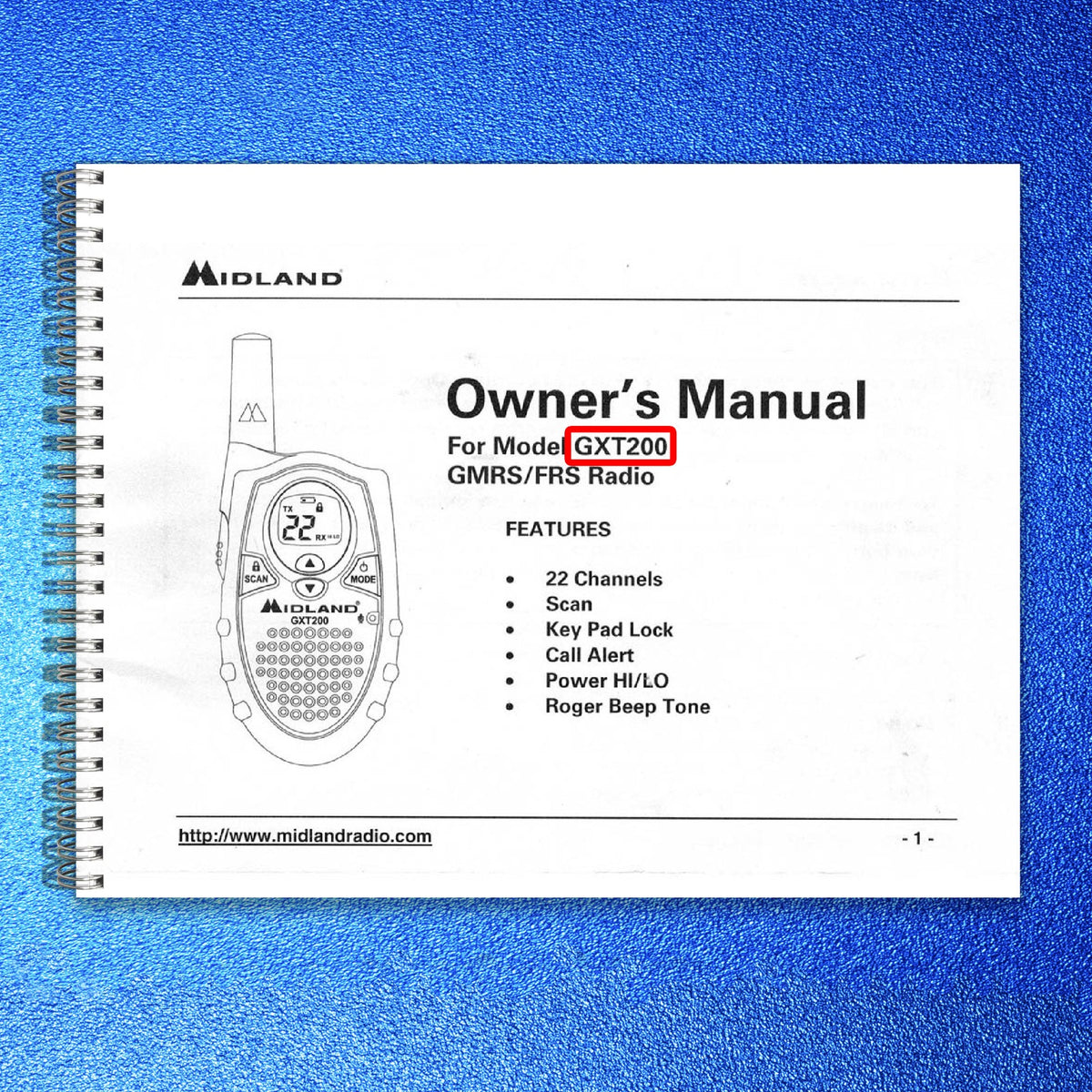 MIDLAND GXT200 GMRS FRS Radio Owners Manual - STEEL WIRE BOUND - TOUGH COVERS
