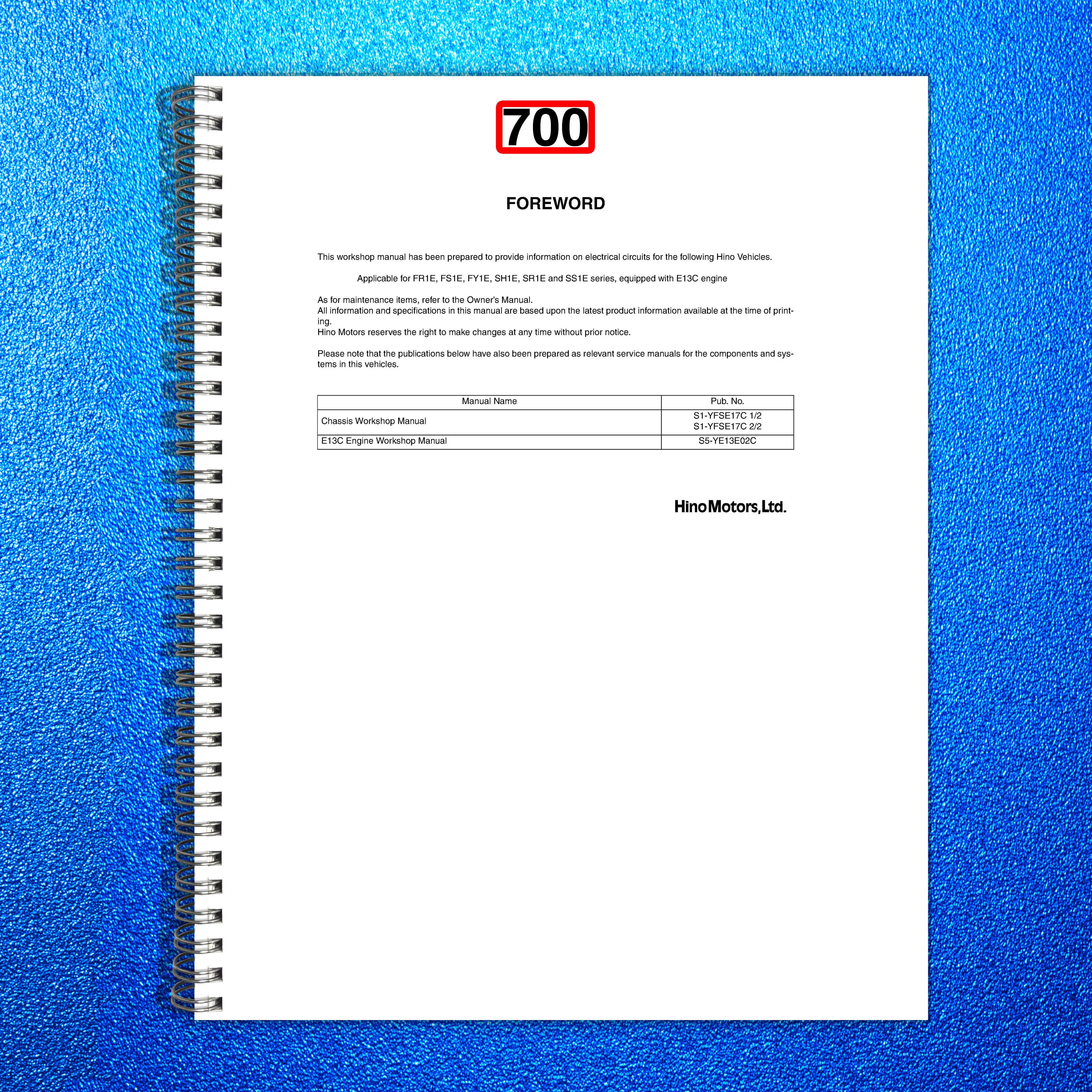 HINO 700 Series E13C Engine Electrical Wiring Workshop Manual 2007 - WIRE BOUND