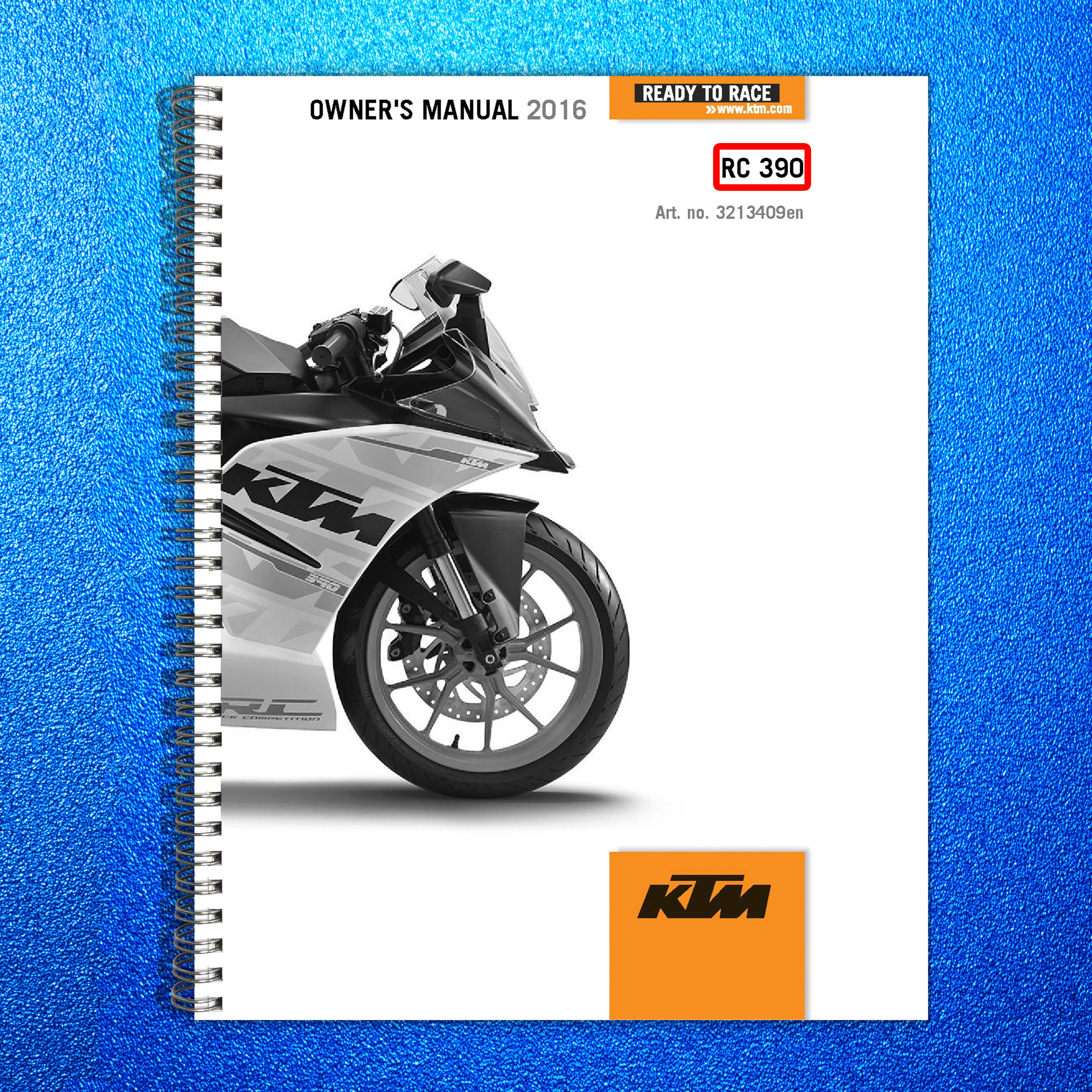 KTM RC 390 Owners Manual 2016 112015 - STEEL WIRE BOUND - PROTECTIVE COVERS