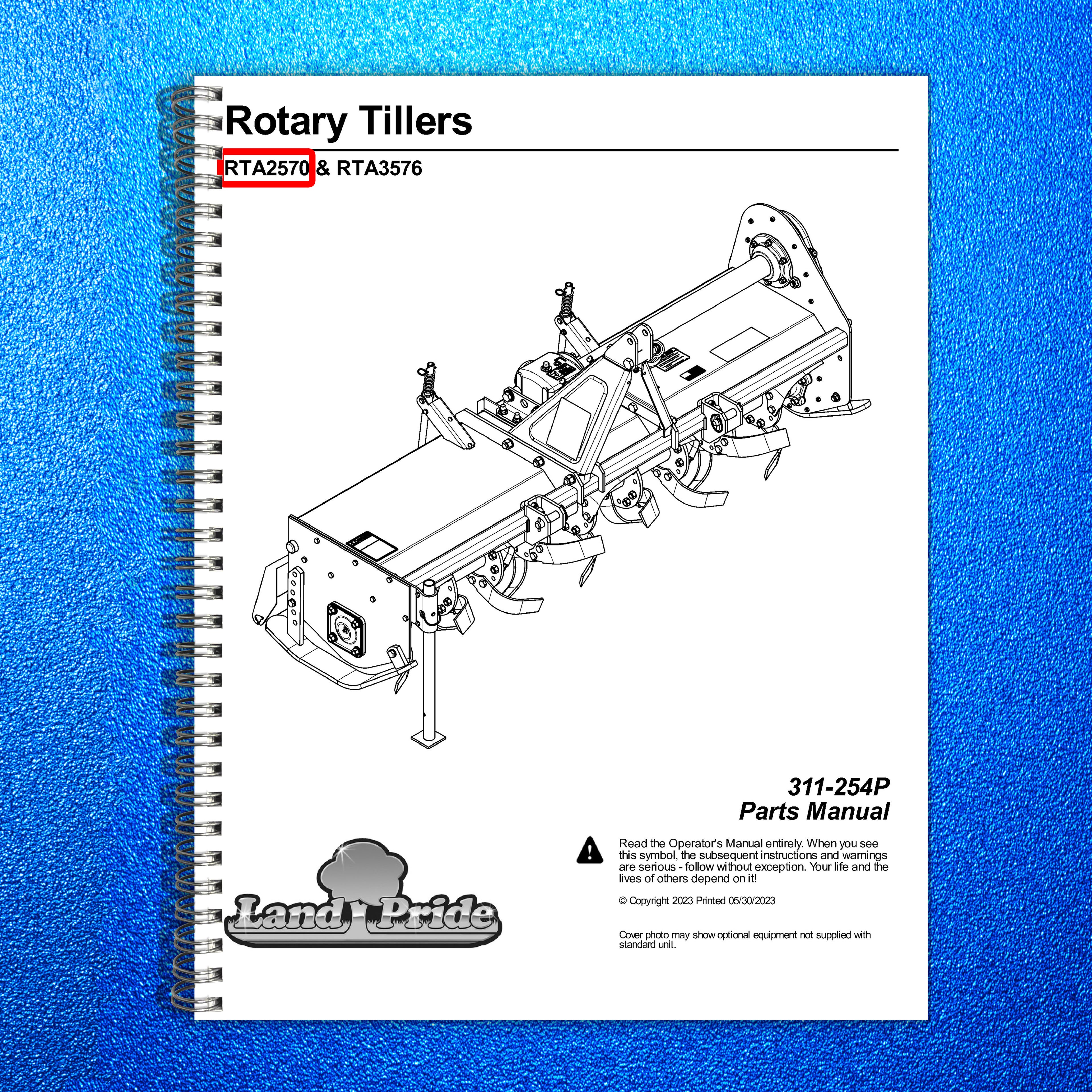 LAND PRIDE RTA2570 Forward Rotation Rotary Tillers Parts Manual 2023 - BOUND