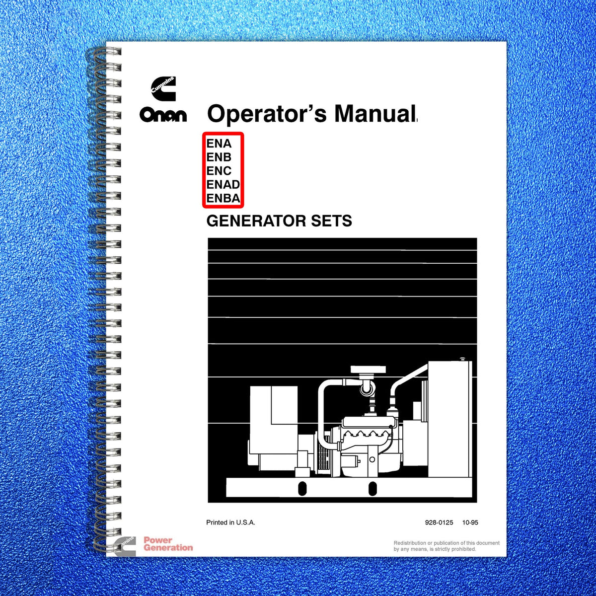 ONAN ENA ENB ENC ENAD ENBA Generator Set Operators Manual 1995 - WIRE BOUND