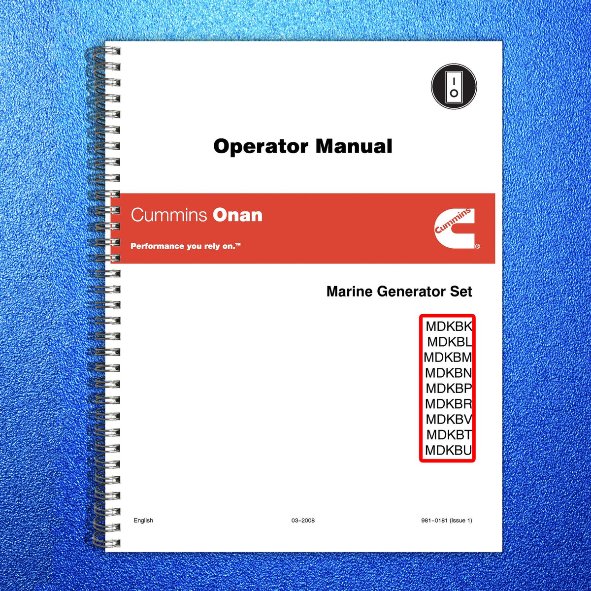 ONAN MDKBK MDKBL MDKBM MDKBN MDKBP  More Operator Manual 2008 - WIRE BOUND