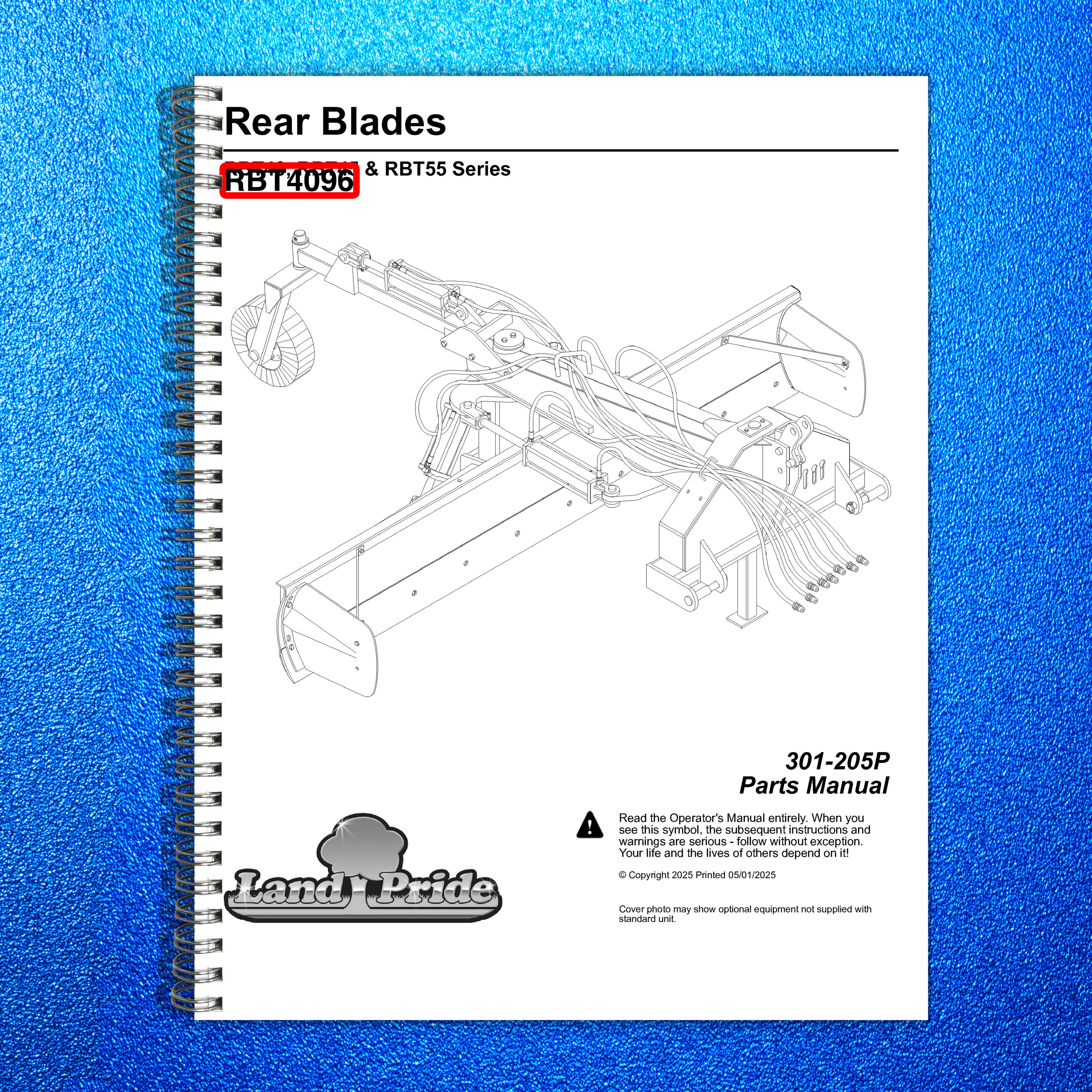 LAND PRIDE RBT4096 Series Rear Blades Parts Manual 2025 - WIRE BOUND - COVERS