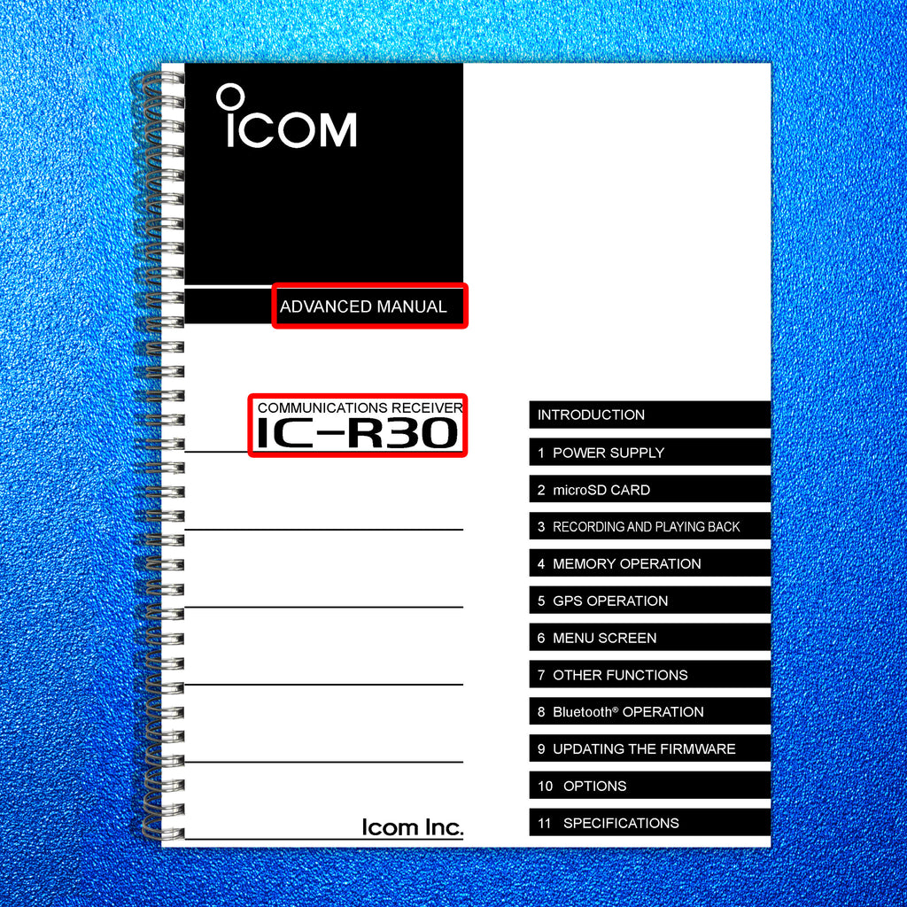 ICOM IC-R30 RECEIVER ADVANCED MANUAL - STEEL WIRE BOUND - PROTECTIVE COVERS