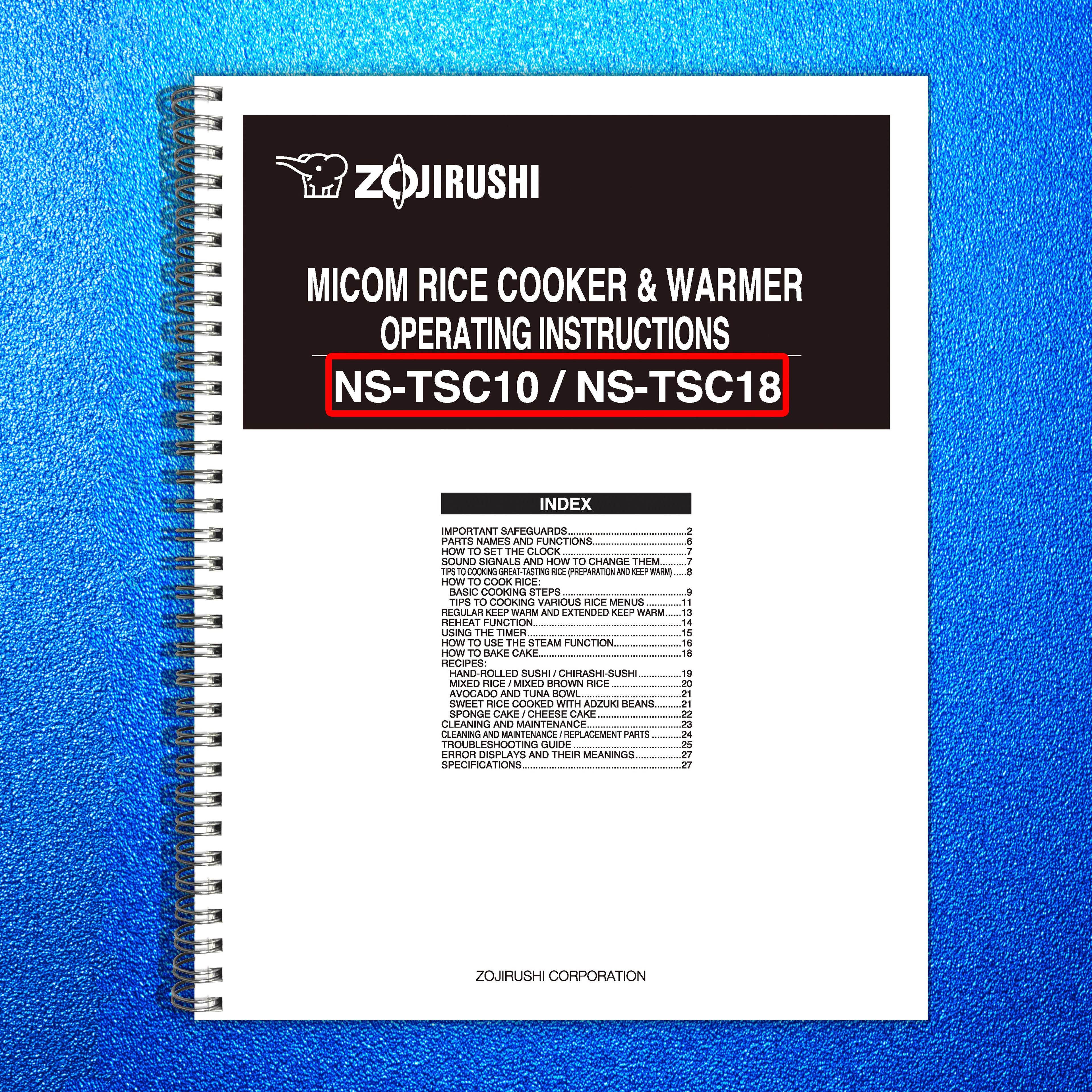 ZOJIRUSHI NS-TSC10 18 Micom Rice Cooker  Operating Instructions Manual - BOUND