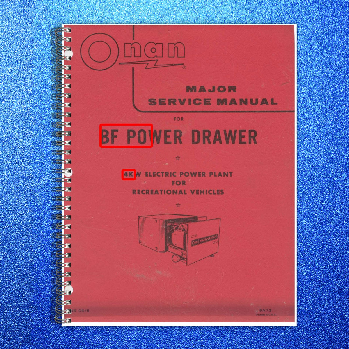 ONAN 40BF-1R 9500 9000 RV Genset Service Manual - WIRE BOUND - TOUGH COVERS