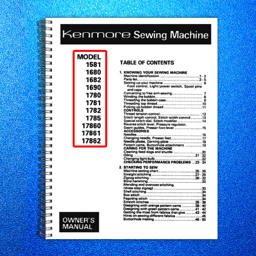 KENMORE 1581 1680 1682 1690 1780 & MORE Owners Manual - WIRE BOUND- TOUGH COVERS