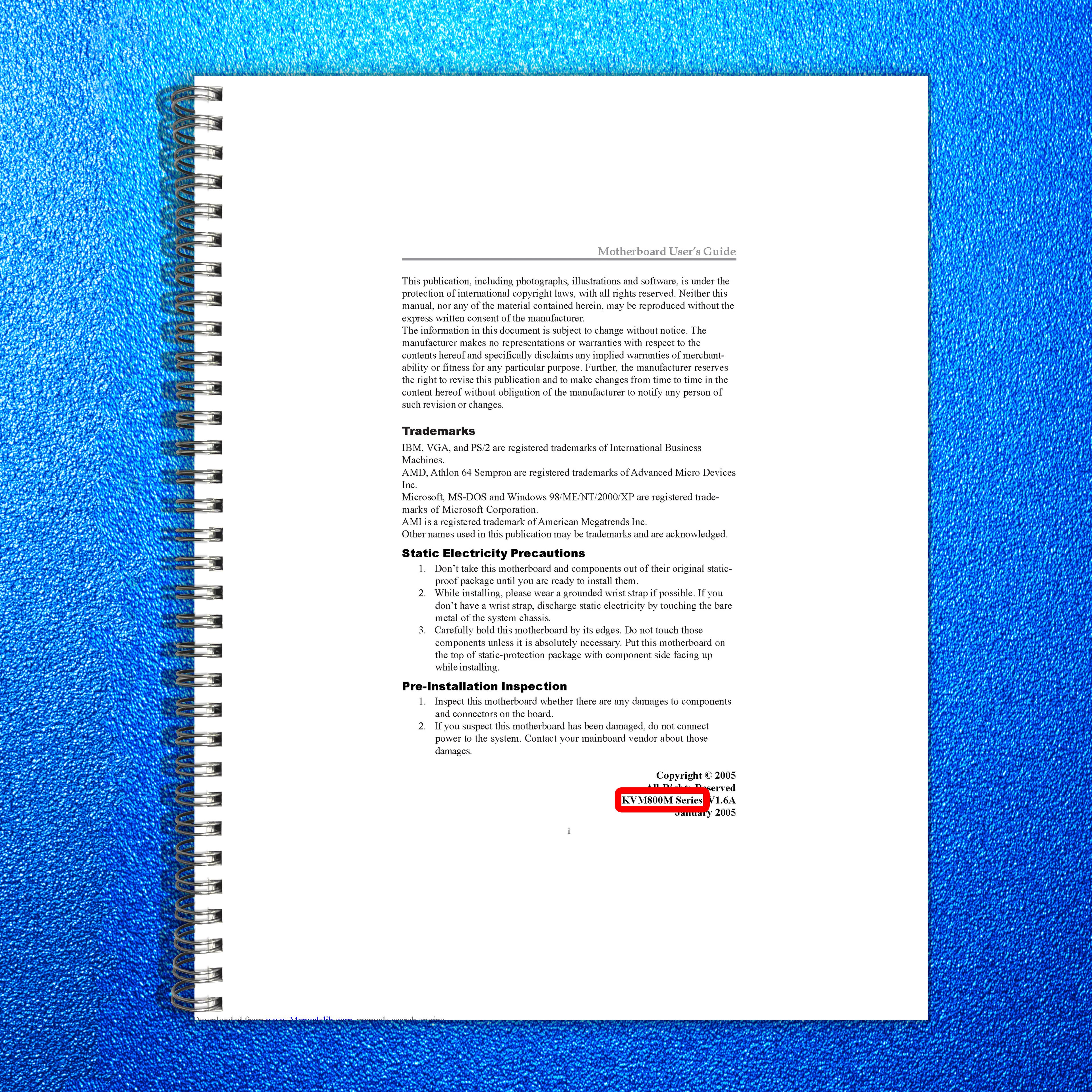 MERCURY KVM800M Series Motherboard User Manual - STEEL WIRE BOUND - TOUGH COVERS