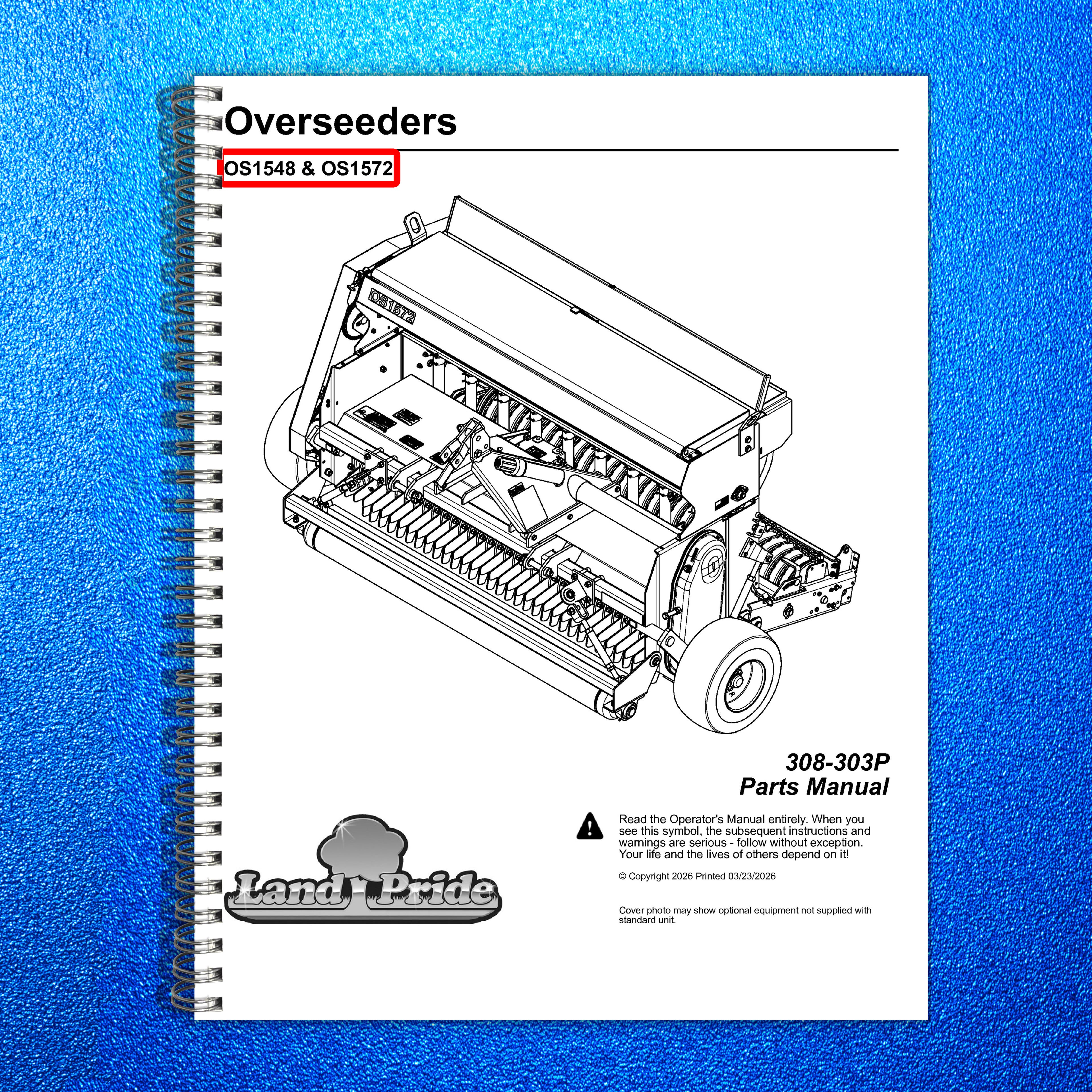 LAND PRIDE OS15 Series Overseeders Parts Manual 2026 - WIRE BOUND - TOUGH COVERS
