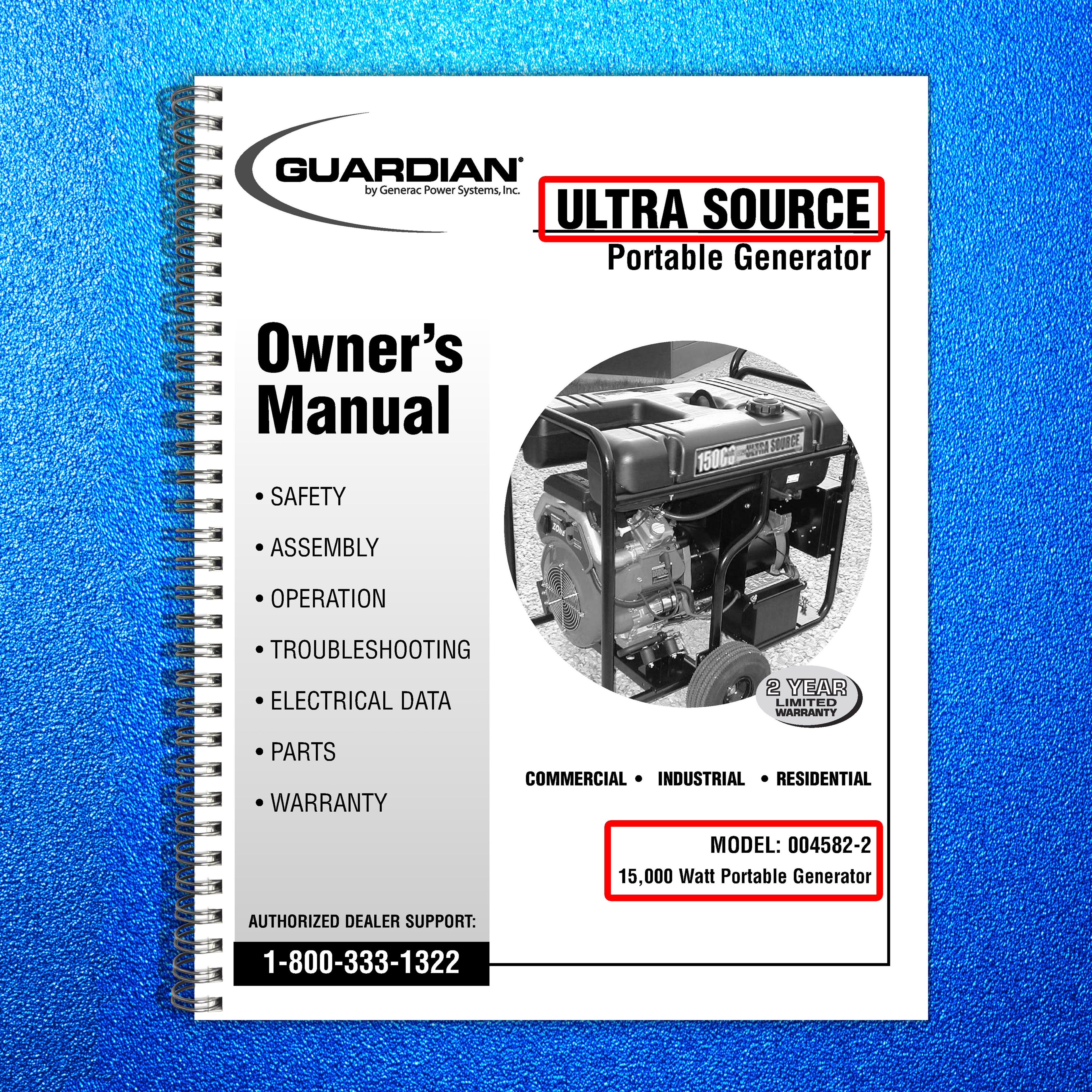 GUARDIAN Ultra Source Portable Generator 004582-2 Owners Manual - WIRE BOUND
