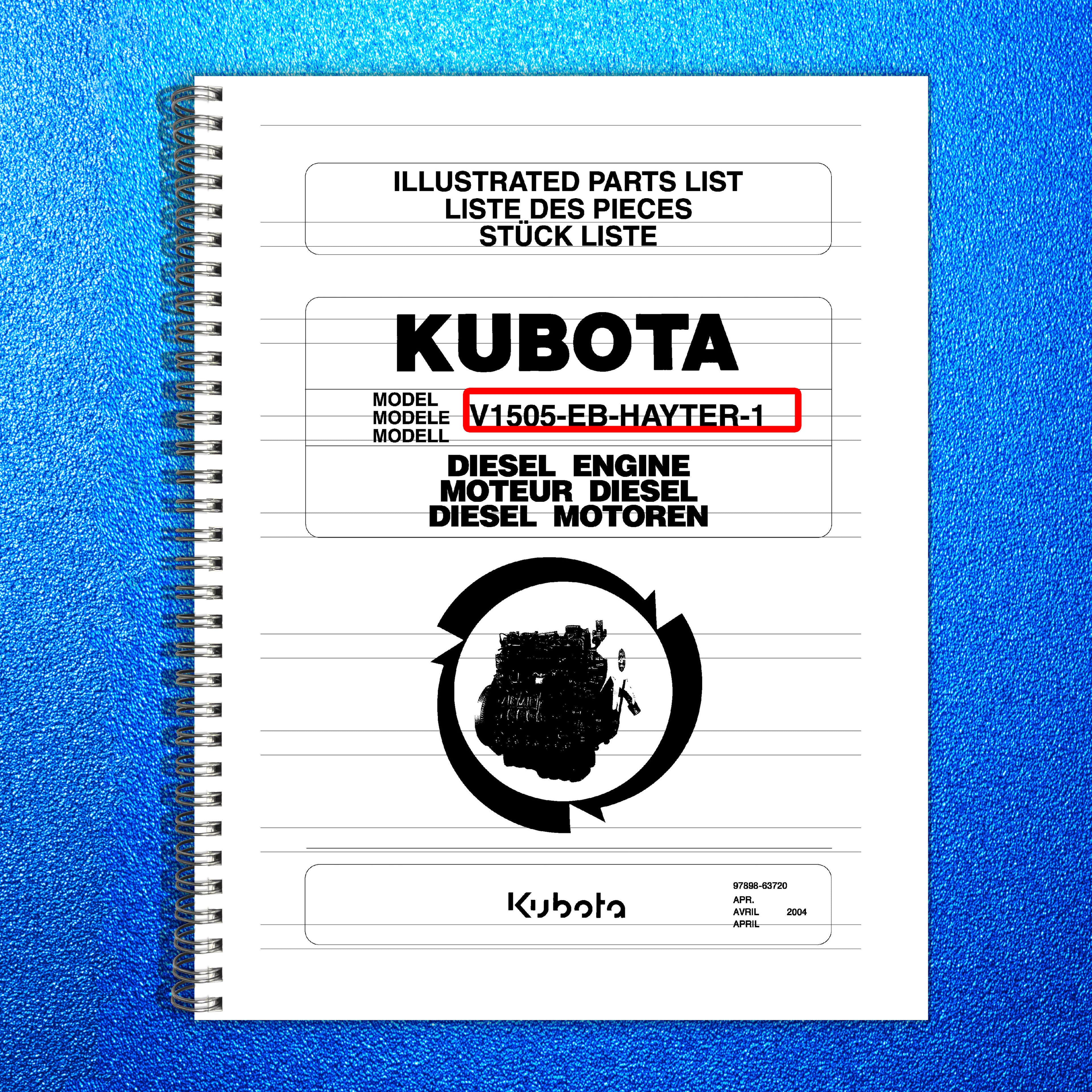 KUBOTA V1505-EB-HAYTER-1 Engine Illustrated Parts List Manual 2004 - WIRE BOUND