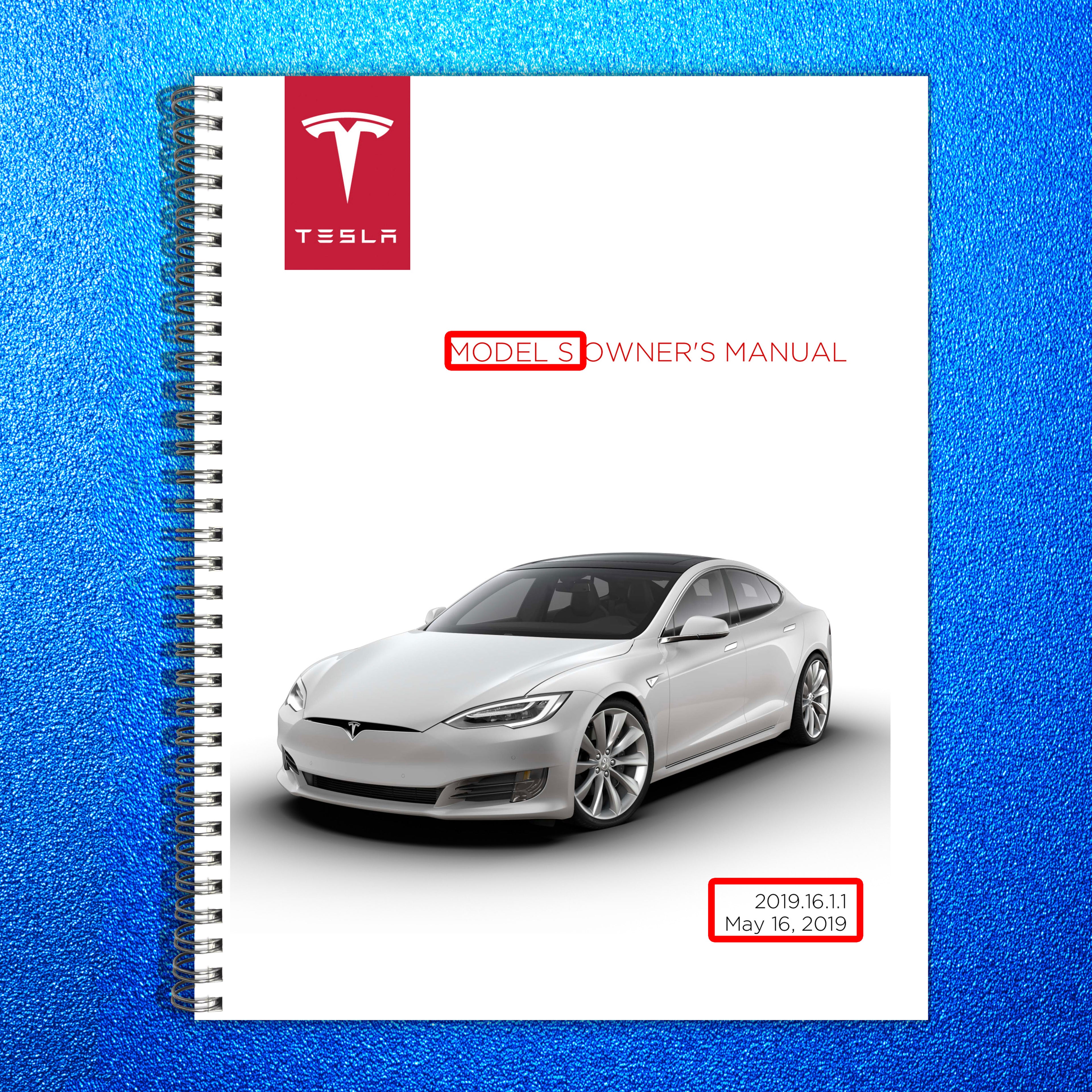 TESLA Model S Owners Manual 2019 - STEEL WIRE BOUND - PROTECTIVE COVERS