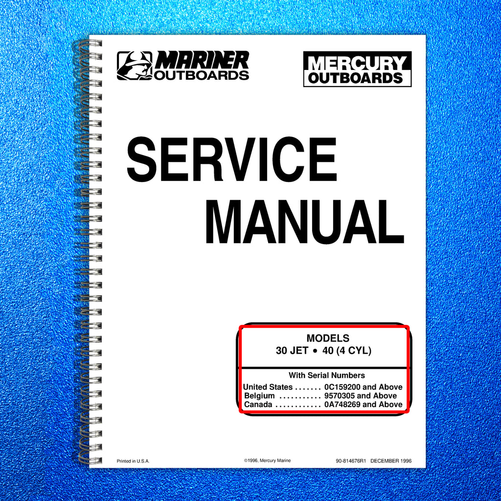 MERCURY 30 40 JET 4 CYL SERVICE MANUAL - STEEL WIRE BOUND - PROTECTIVE COVERS
