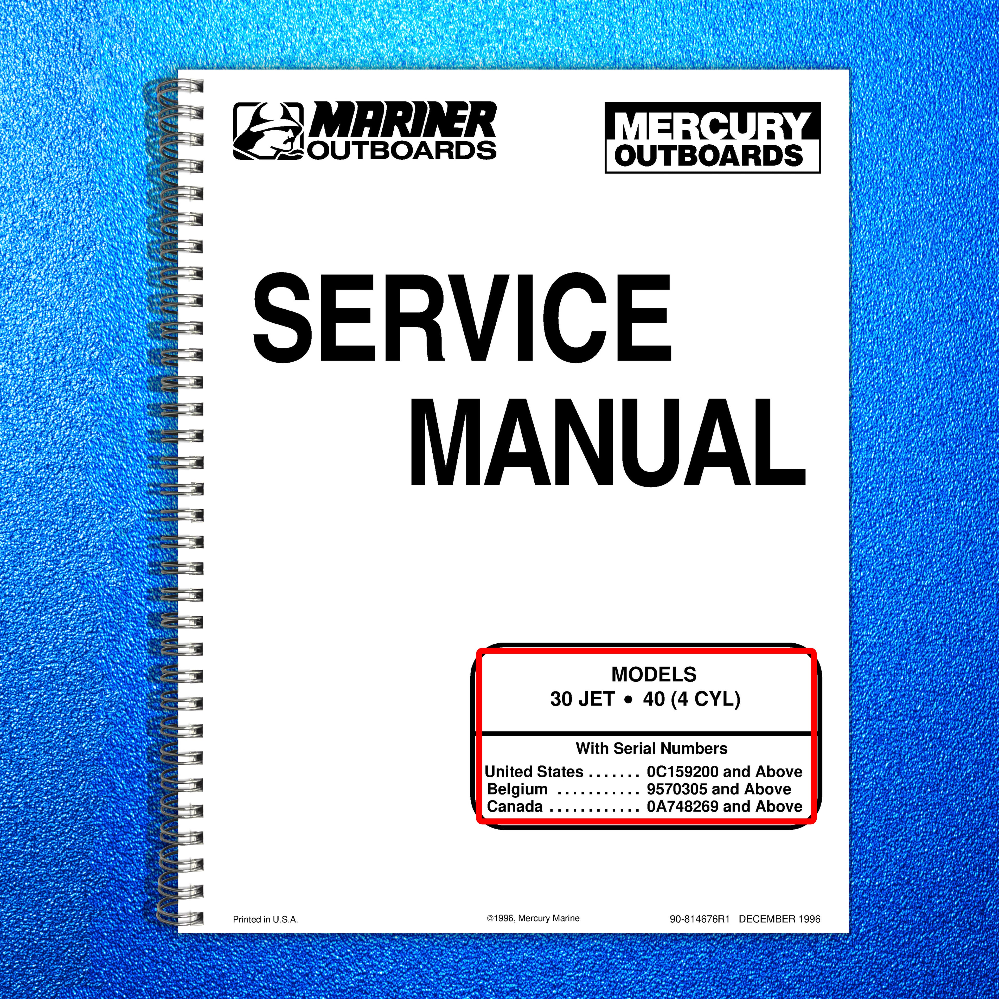 MERCURY 30 40 JET 4 CYL SERVICE MANUAL - STEEL WIRE BOUND - PROTECTIVE COVERS