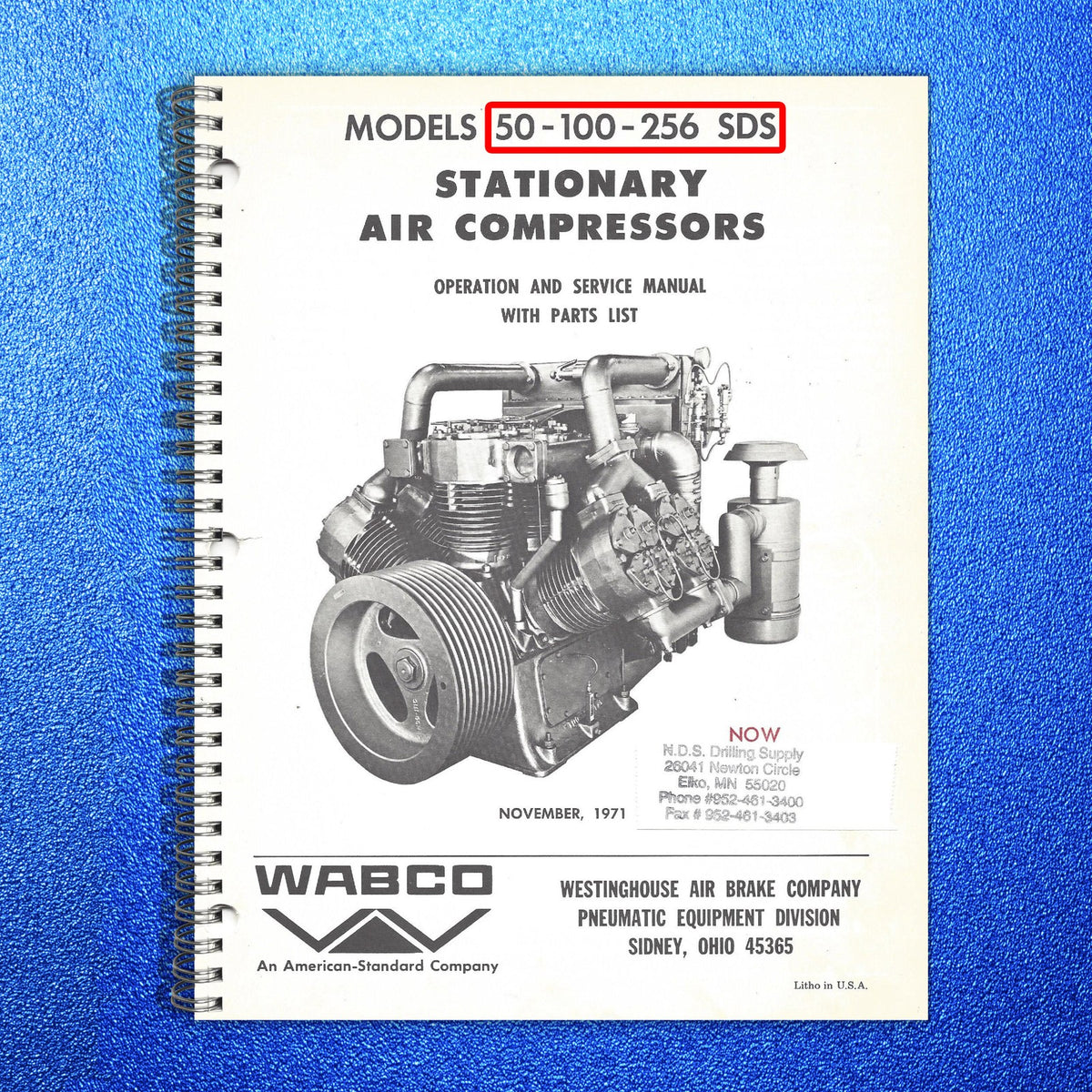 WABCO 50SDS 100SDS 256SDS Stationary Air Compressor Service Manual 1971 - BOUND