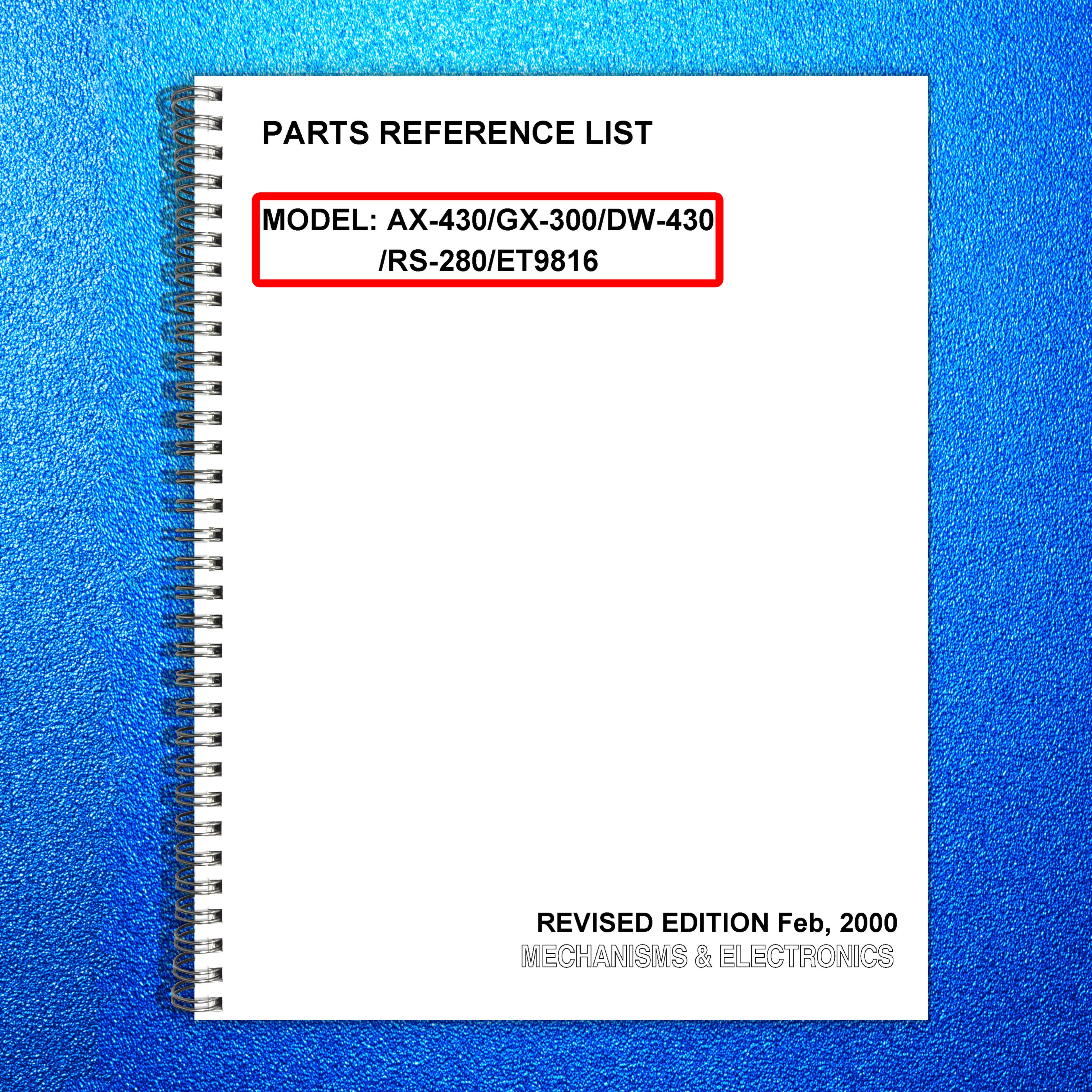 BROTHER AX-430 GX-300 DW-430 RS-280 ET9816 Parts Reference List Manual - BOUND
