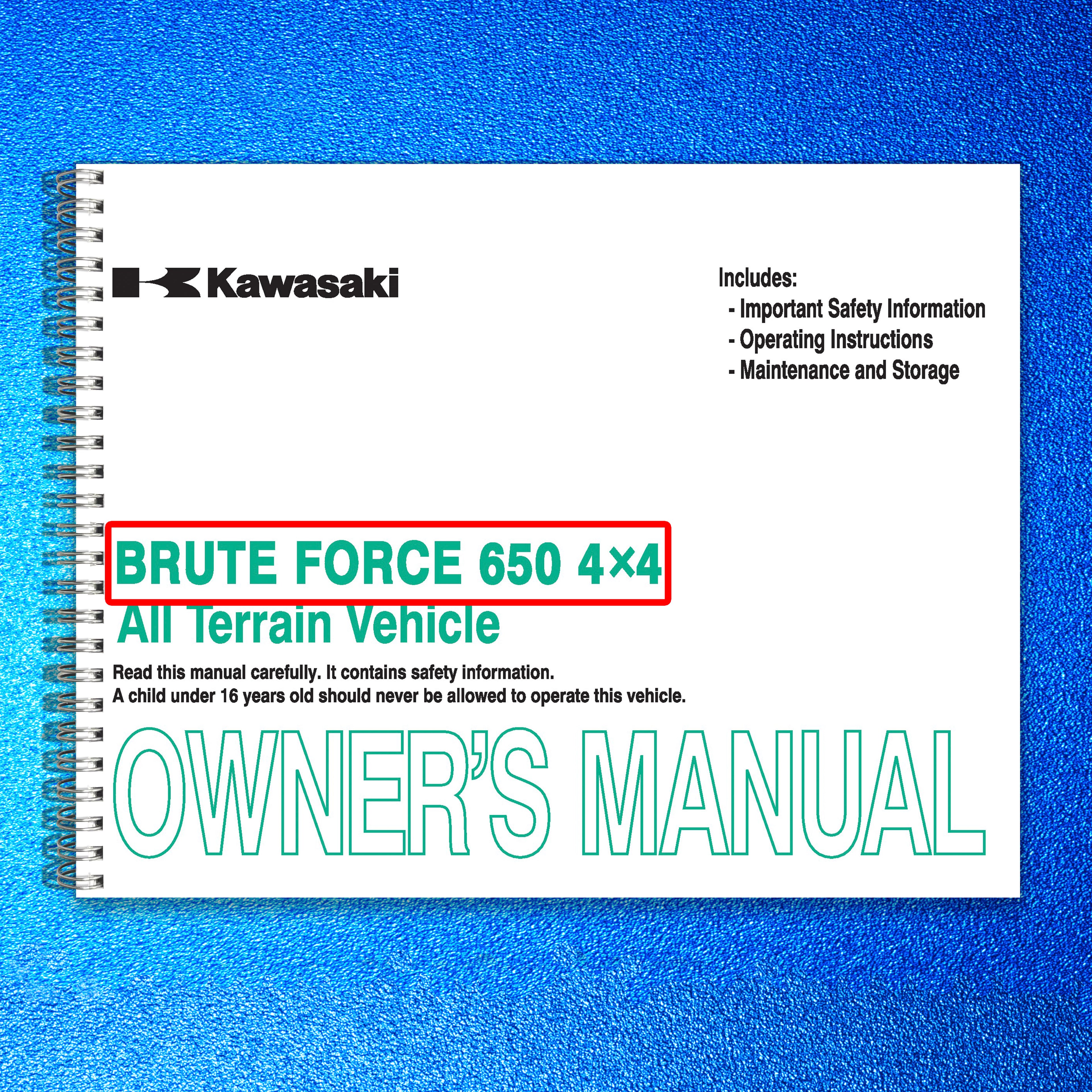 KAWASAKI Brute Force 650 4x4 Owners Manual 2012 - WIRE BOUND - TOUGH COVERS