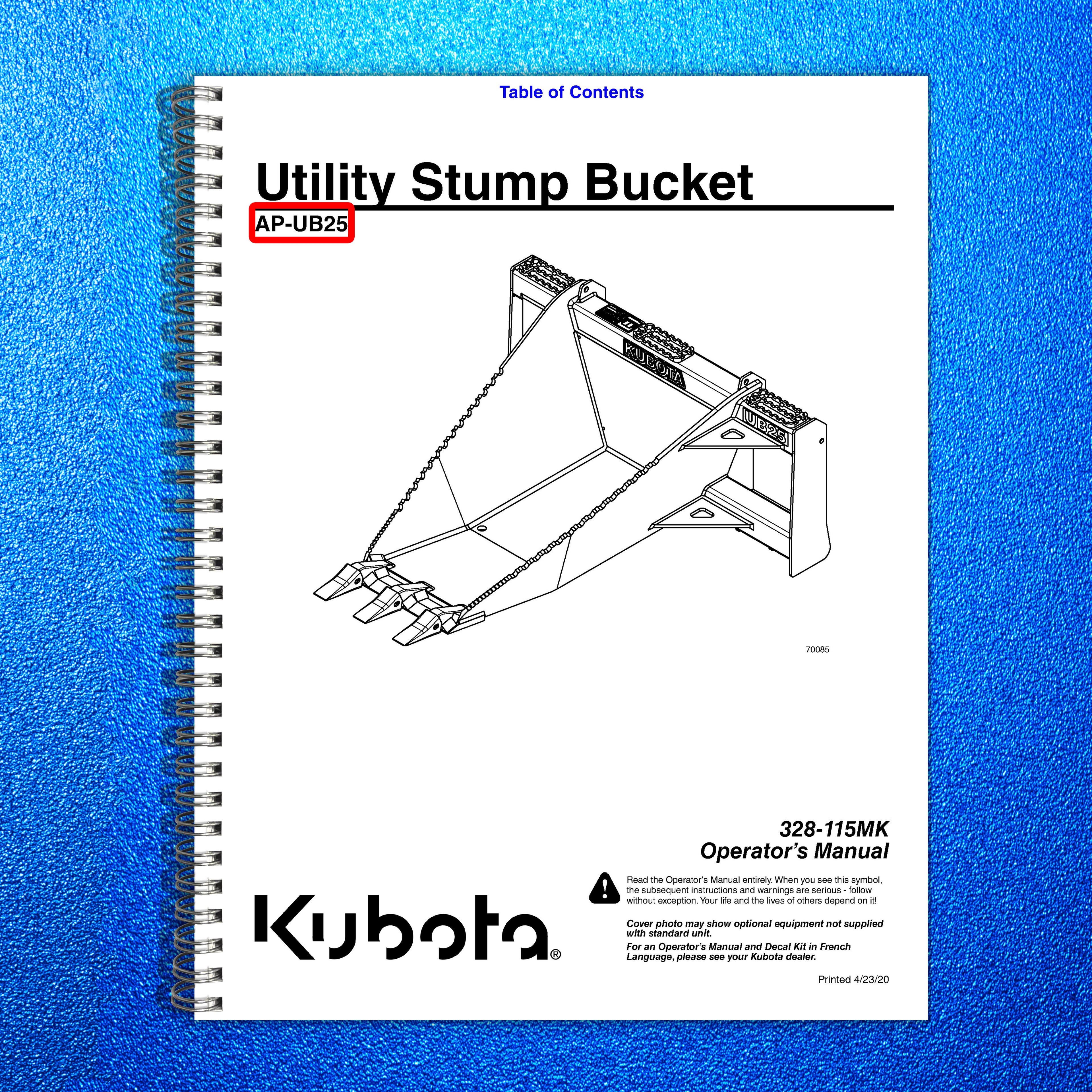LAND PRIDE UB25 Series Utility Buckets Operators Manual - WIRE BOUND - COVERS