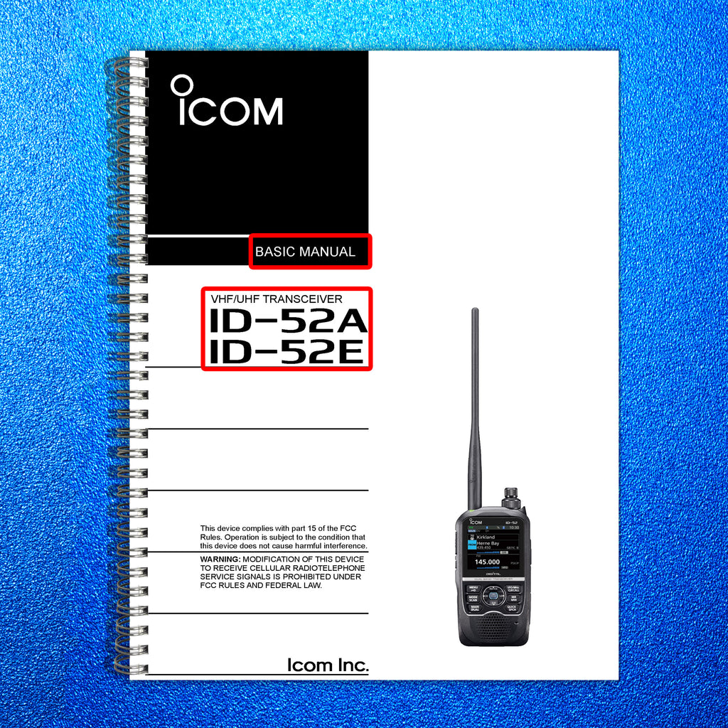ICOM ID-52AID-52E TRANSCEIVER BASIC MANUAL - STEEL WIRE BOUND- PROTECTIVE COVERS
