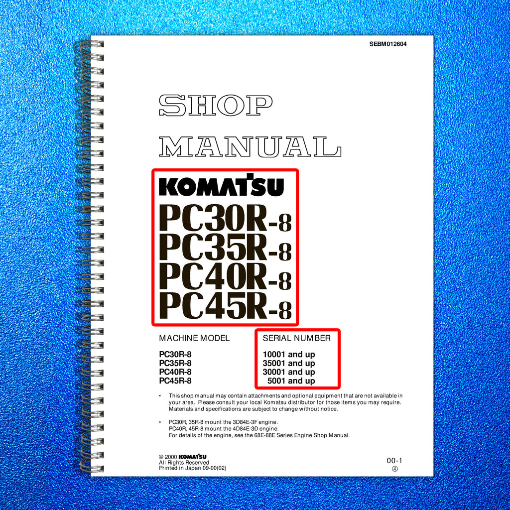 KOMATSU PC30R-8 PC35R-8 PC40R-8 PC45R-8 SHOP MANUAL - BOUND - COVERS - FOLDOUTS