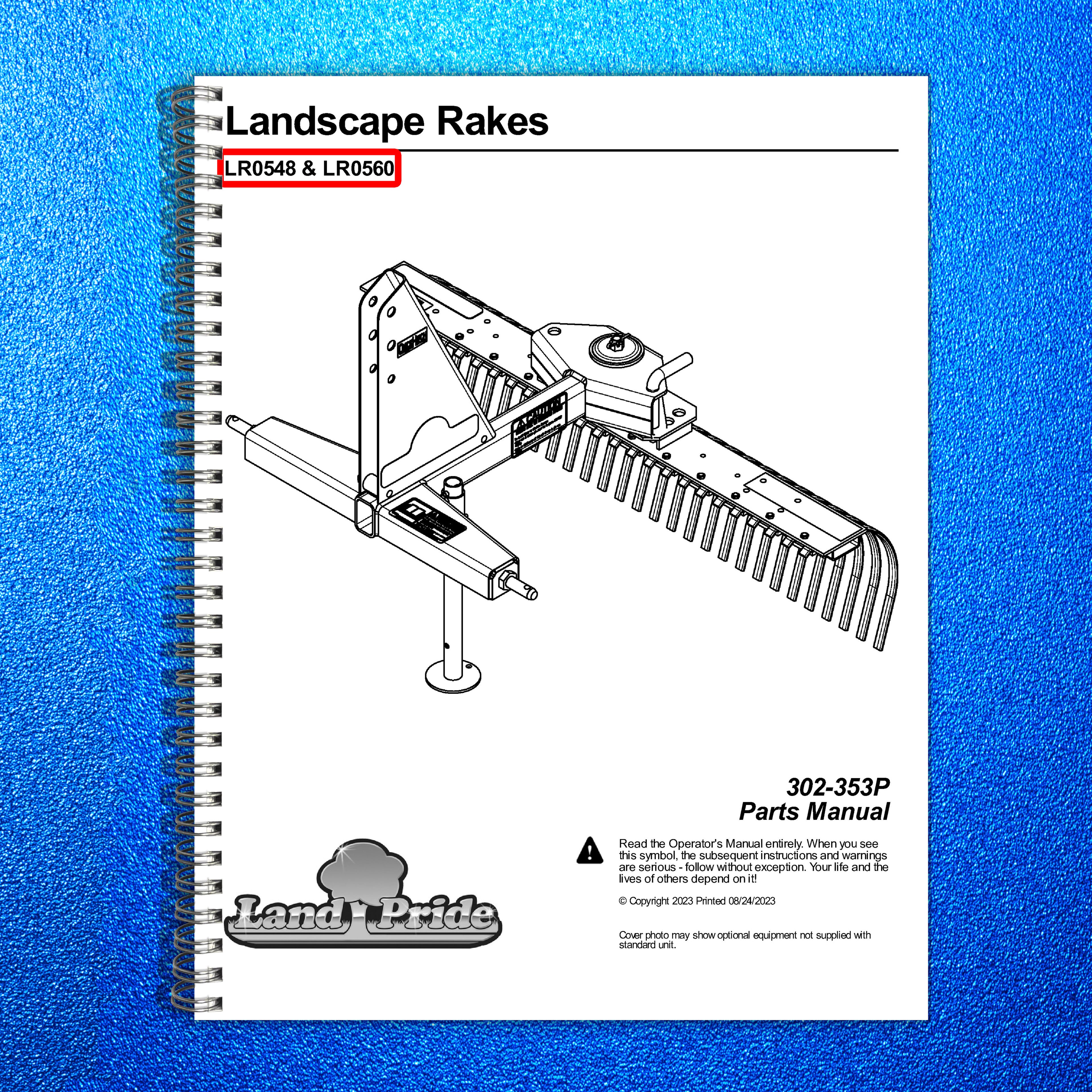LAND PRIDE LR05 Series Landscape Rakes Parts Manual 2023 - WIRE BOUND - COVERS