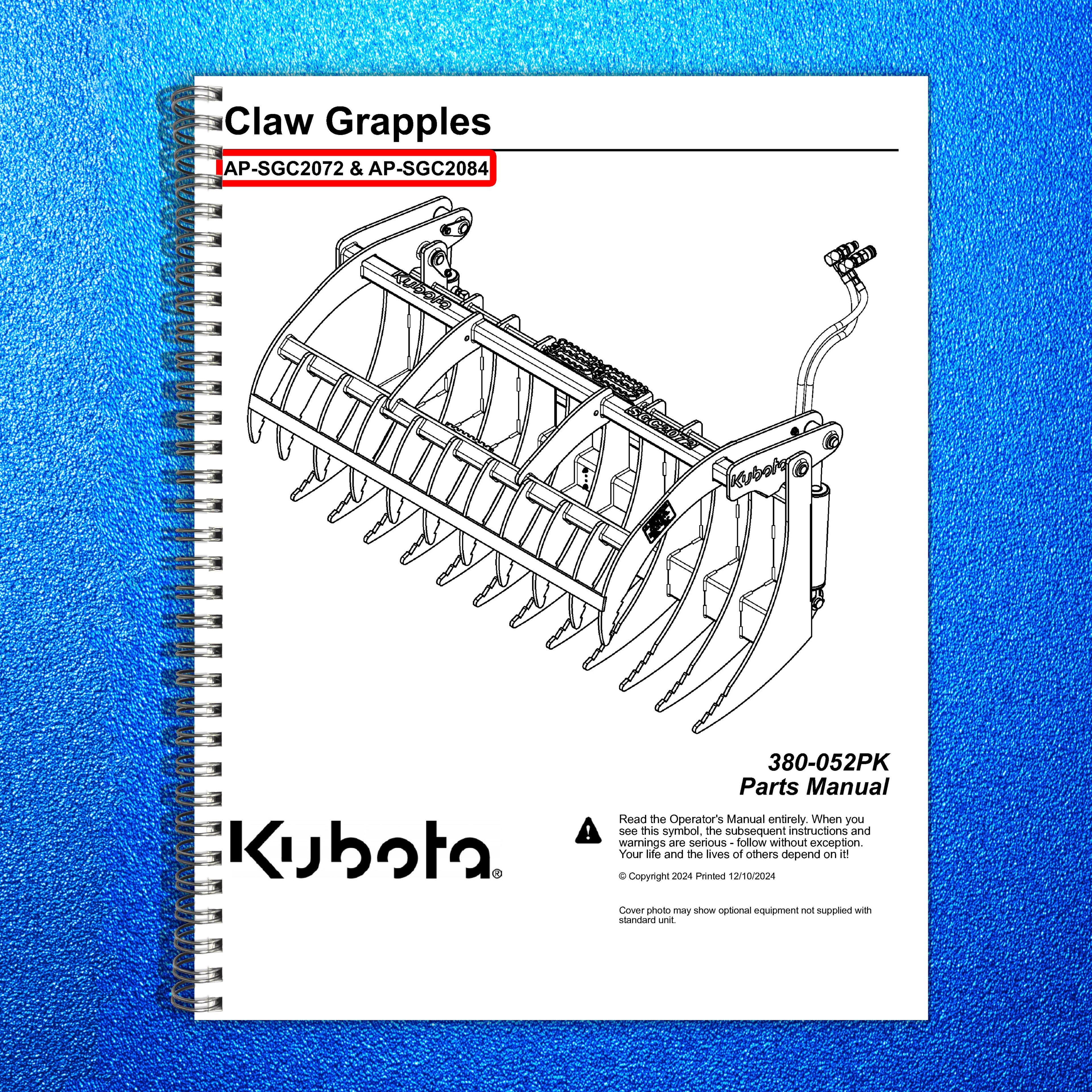 LAND PRIDE SGC20 Series Claw Grapples Parts Manual 2024 - WIRE BOUND - COVERS