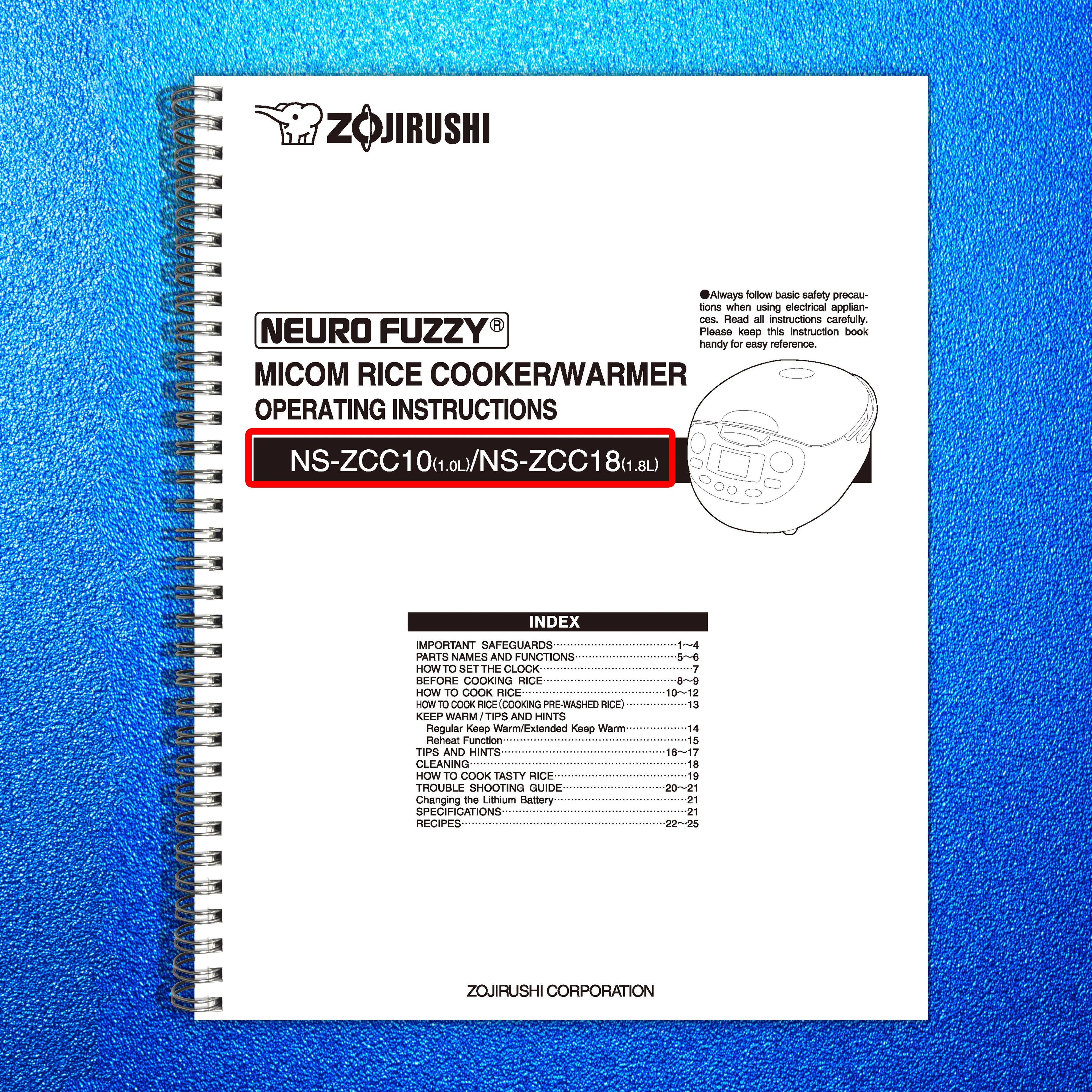 ZOJIRUSHI NS-ZCC10 NS-ZCC10 Rice Cooker User Manual - WIRE BOUND - TOUGH COVERS