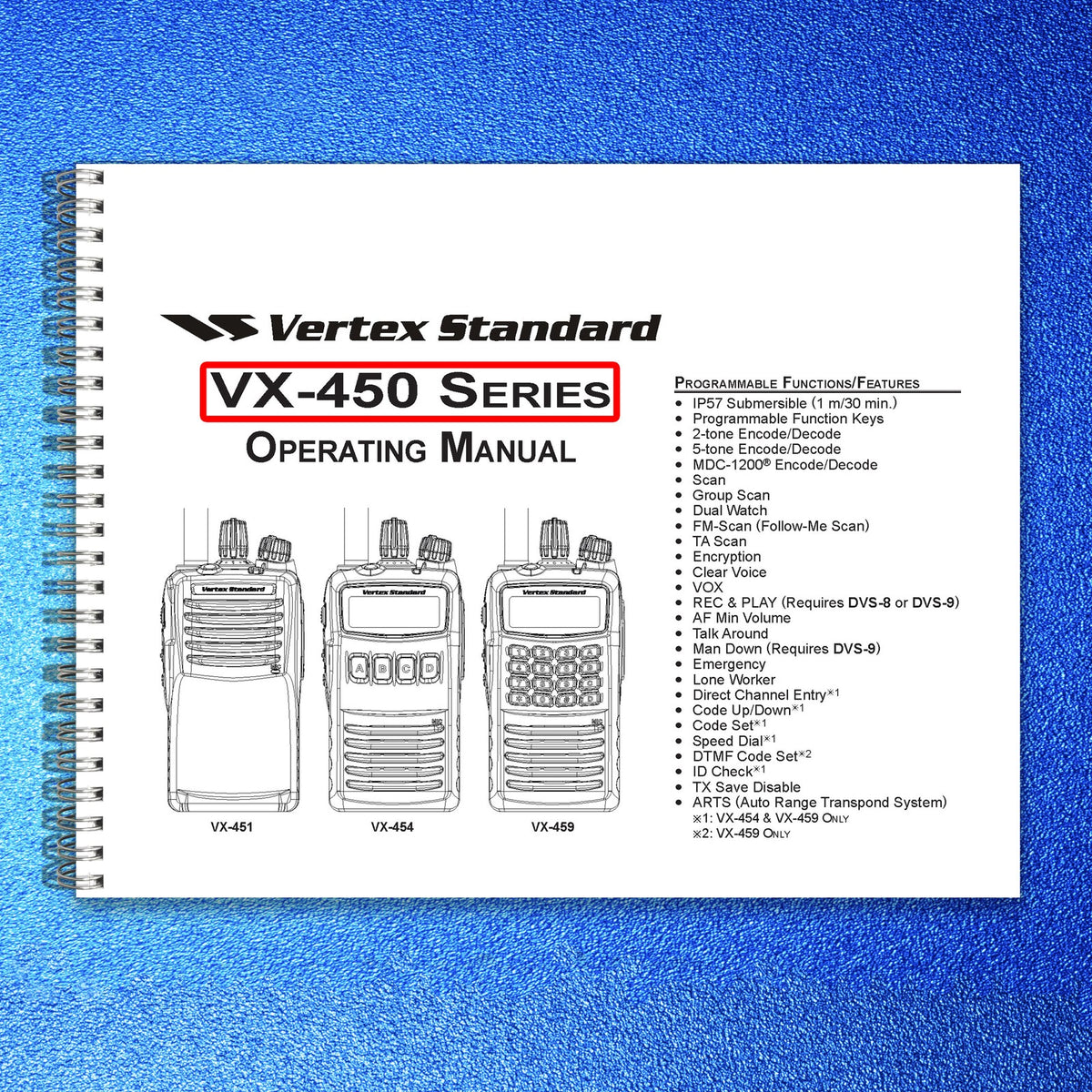 VERTEX STANDARD VX-450 Series 451 454 459 Two-Way Radio Operating Manual - BOUND