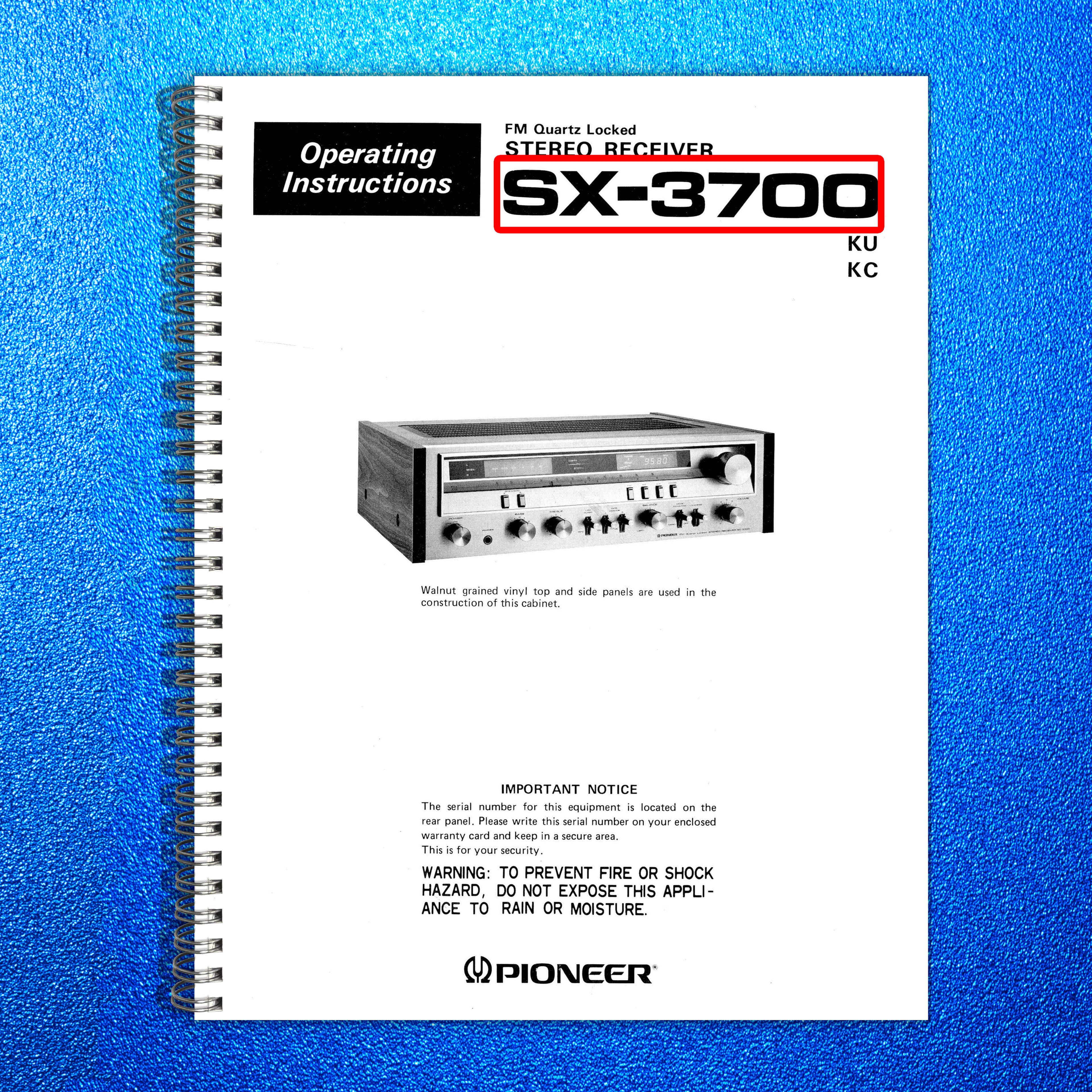 PIONEER SX-3700 Stereo Receiver Operating Instructions Manual - WIRE BOUND