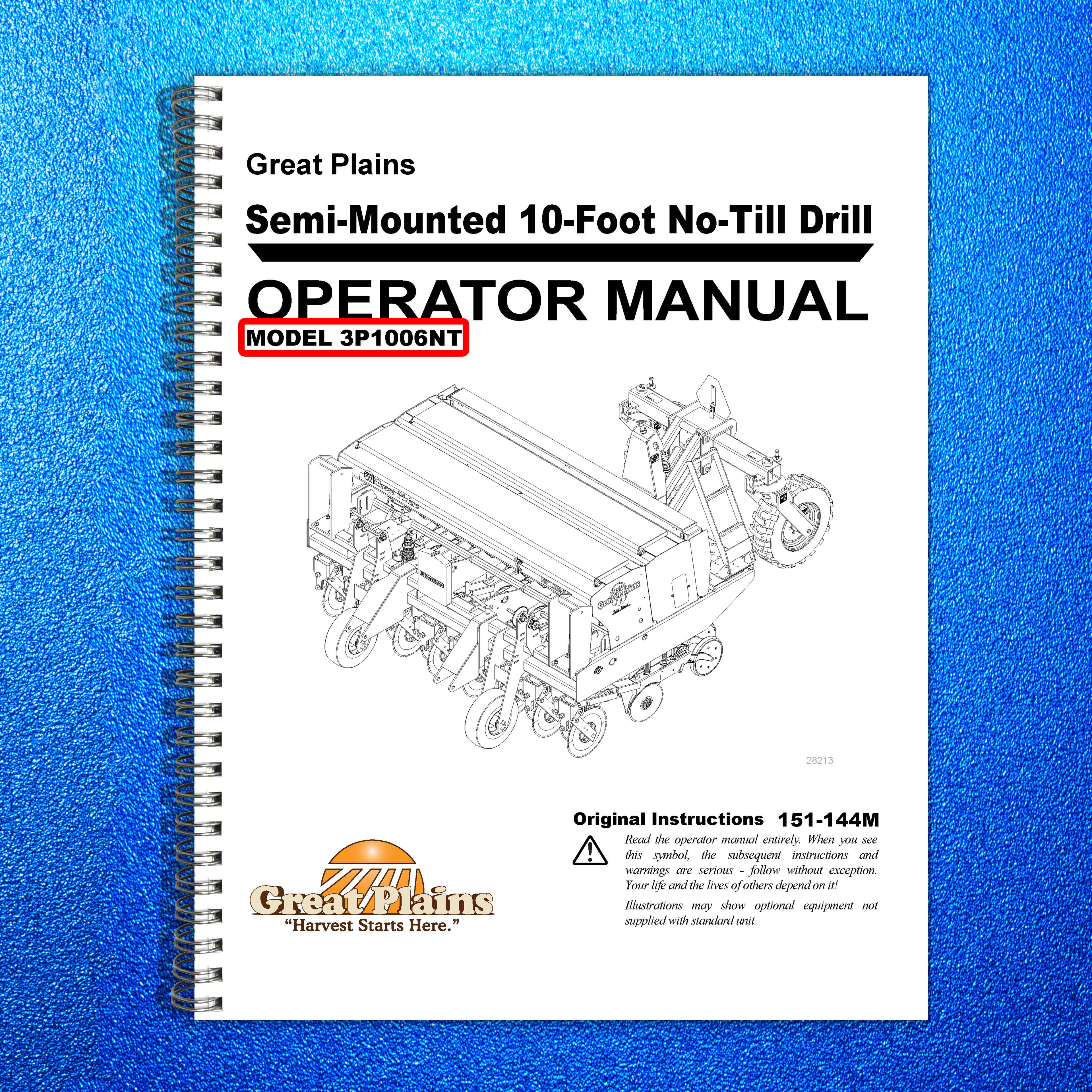 GREAT PLAINS 3P1006NT Semi-Mounted 10-Foot No-Till Drill Owners Manual - BOUND