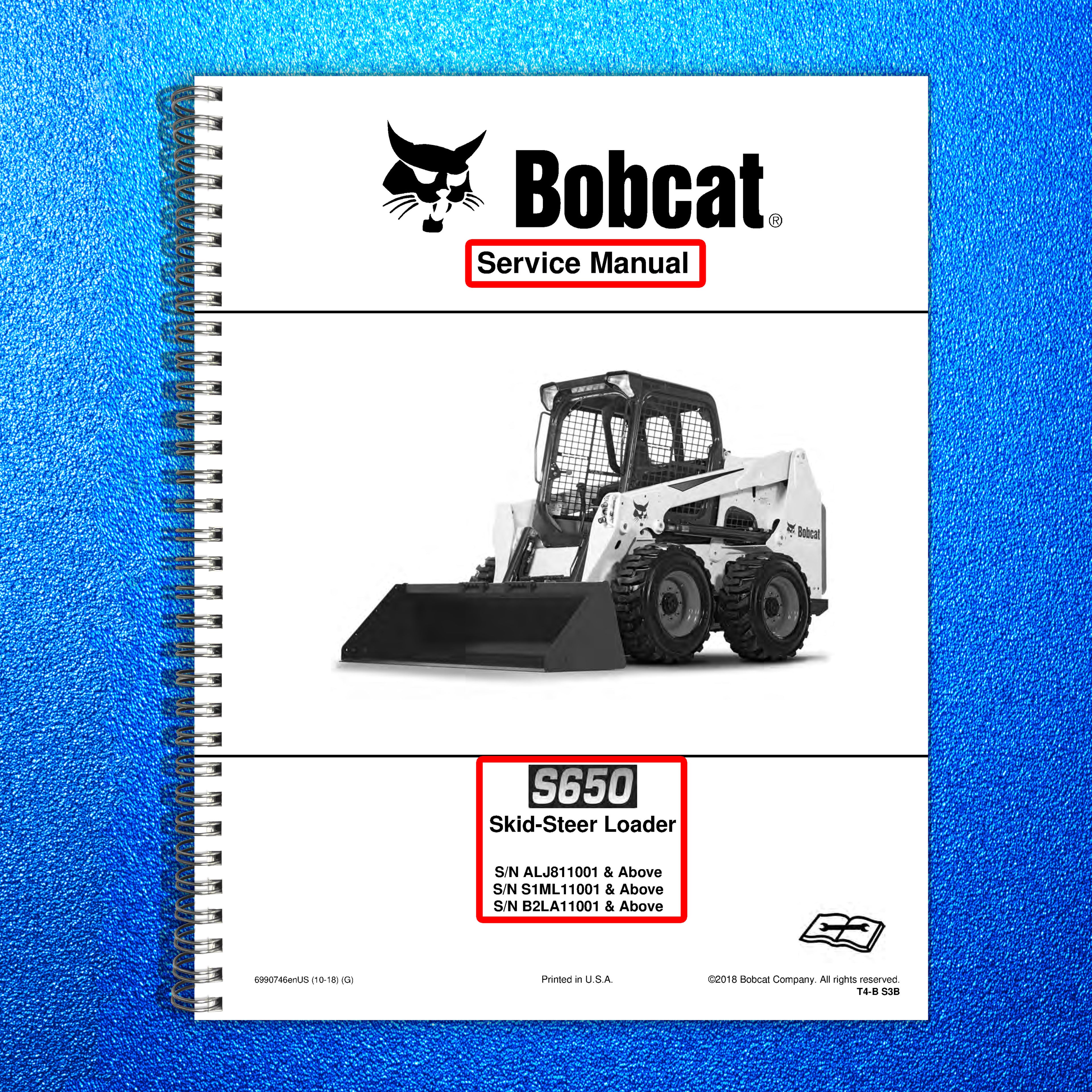 BOBCAT S650 SKID-STEER LOADER SERVICE MANUAL- STEEL WIRE BOUND - TOUGH COVERS