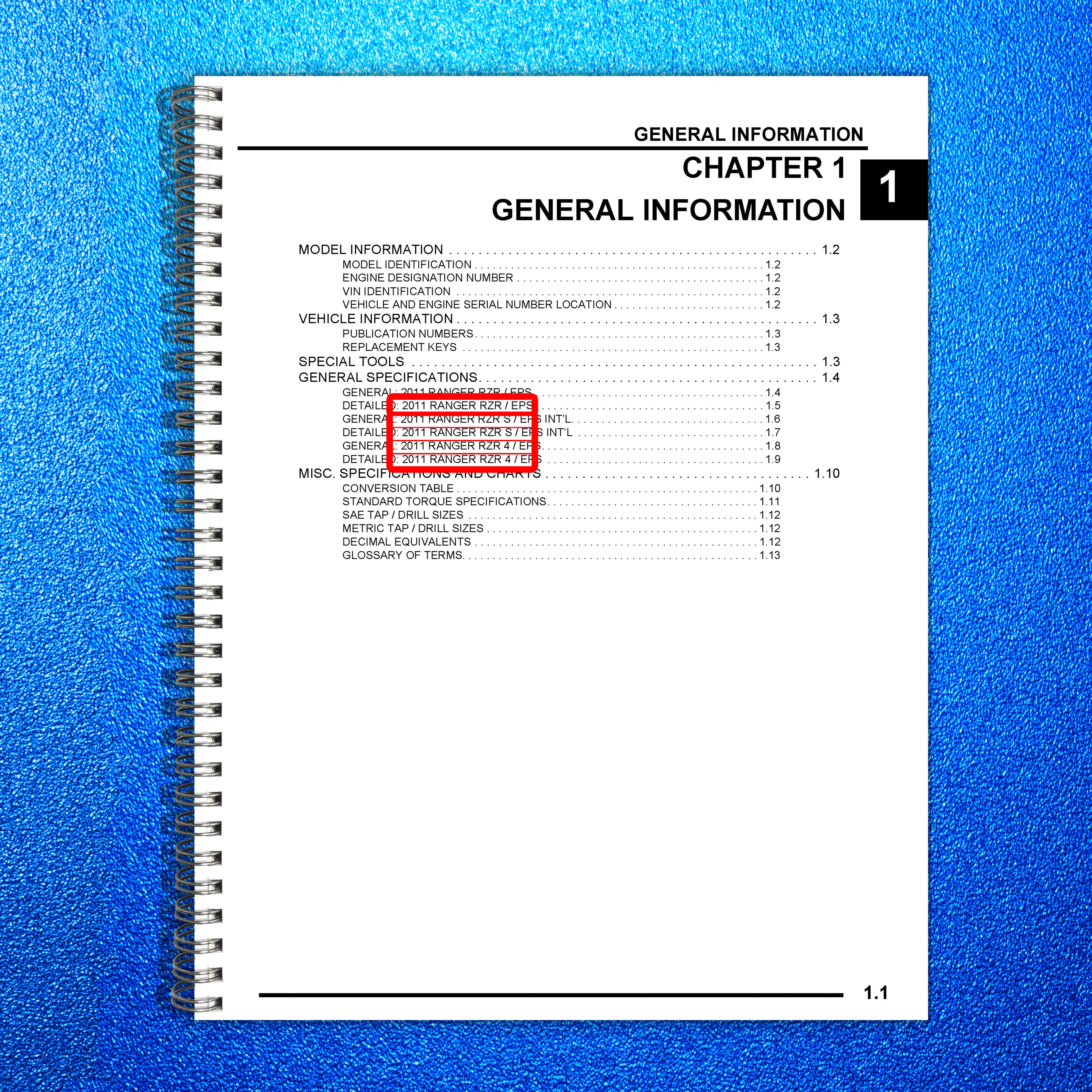 POLARIS Ranger RZR 800 UTV Service Manual 2011-2012 - WIRE BOUND - TOUGH COVERS