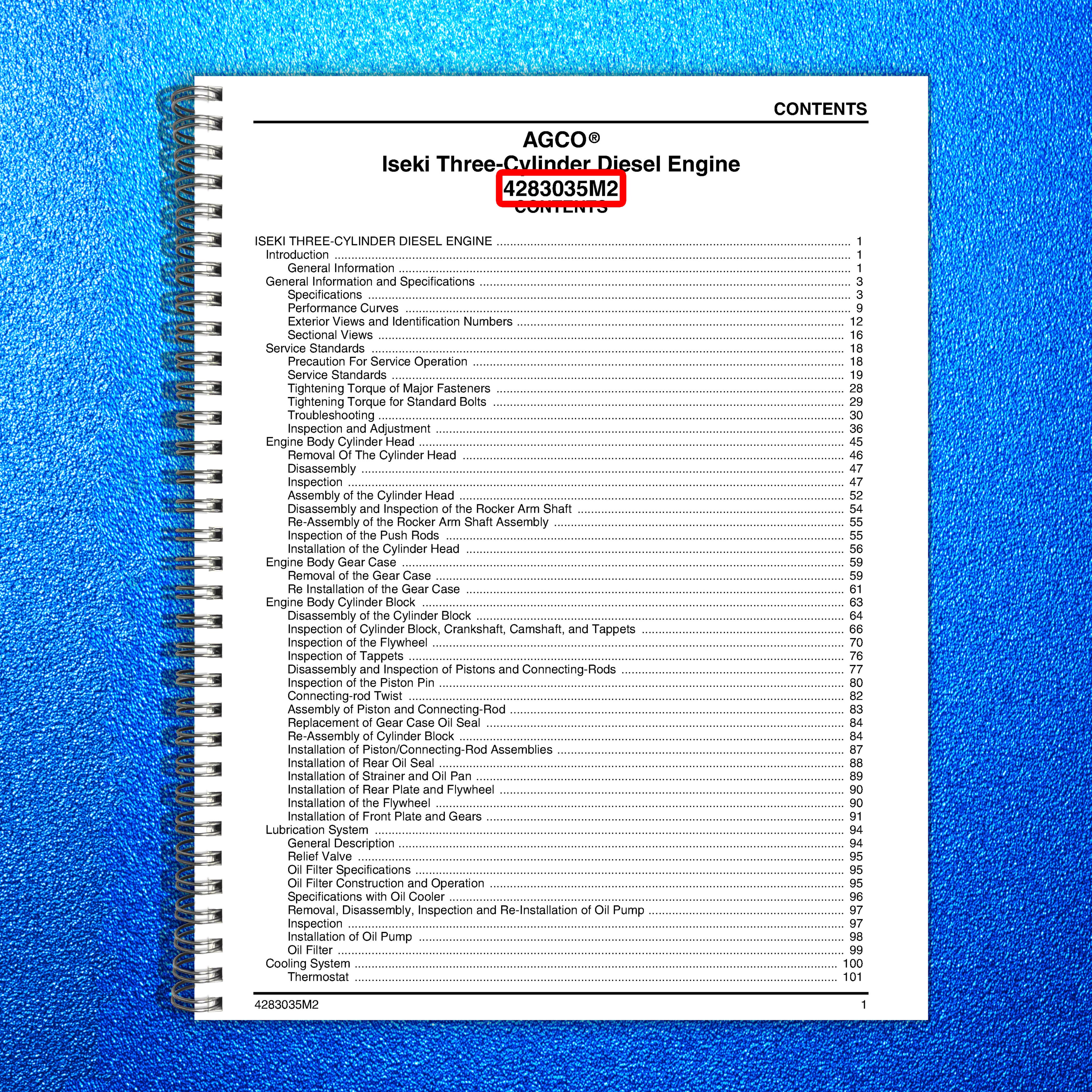 ISEKI 3 Cylinder Diesel Engine Service Manual 2005 Newer - WIRE BOUND - COVERS