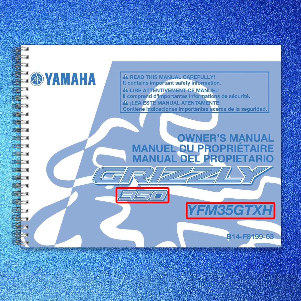 YAMAHA YFM35GTXH Grizzly 350 ATV Owners Manual 2017 - WIRE BOUND - TOUGH COVERS