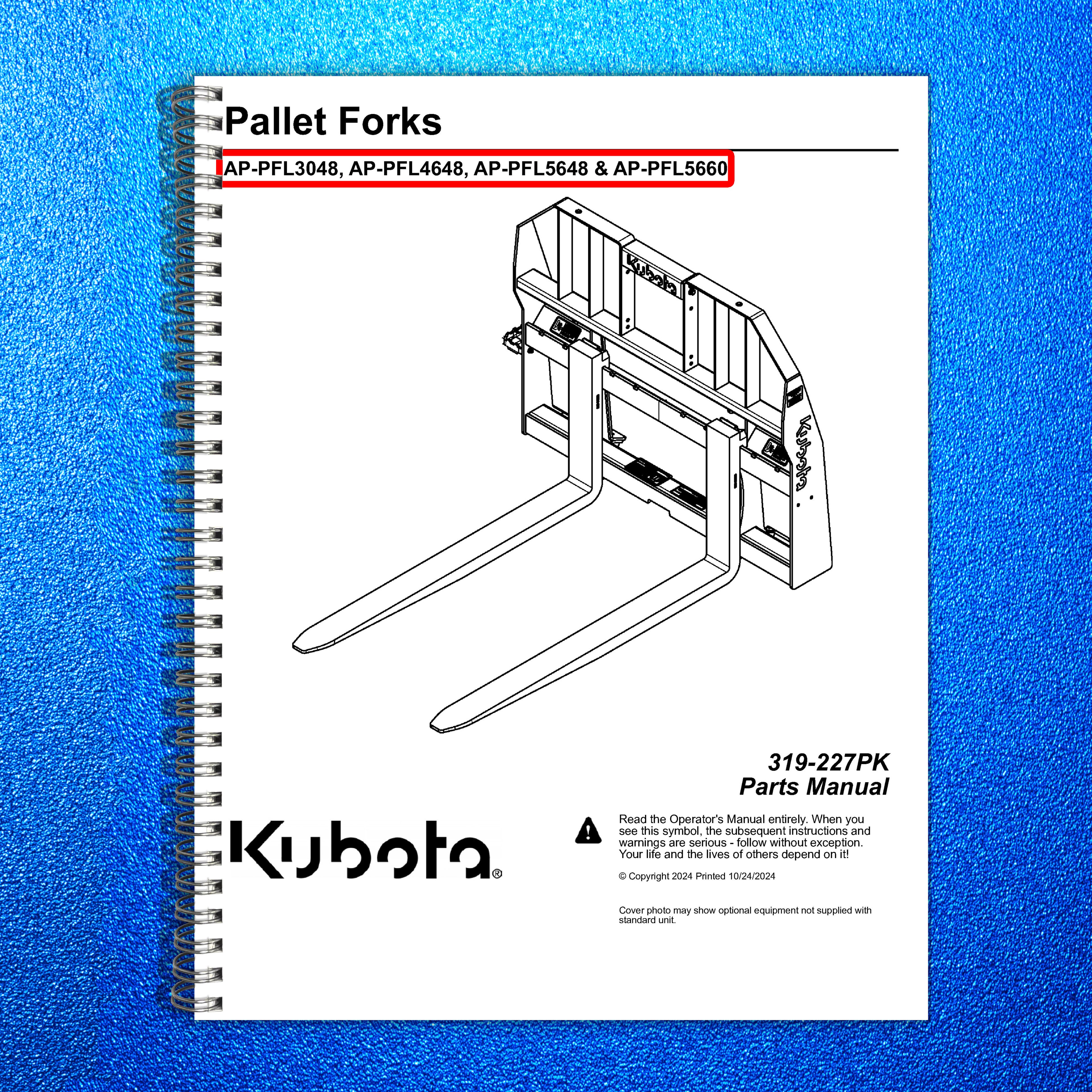 LAND PRIDE PFL46 PFL56 Pallet Forks Parts Manual 2024 - WIRE BOUND - COVERS