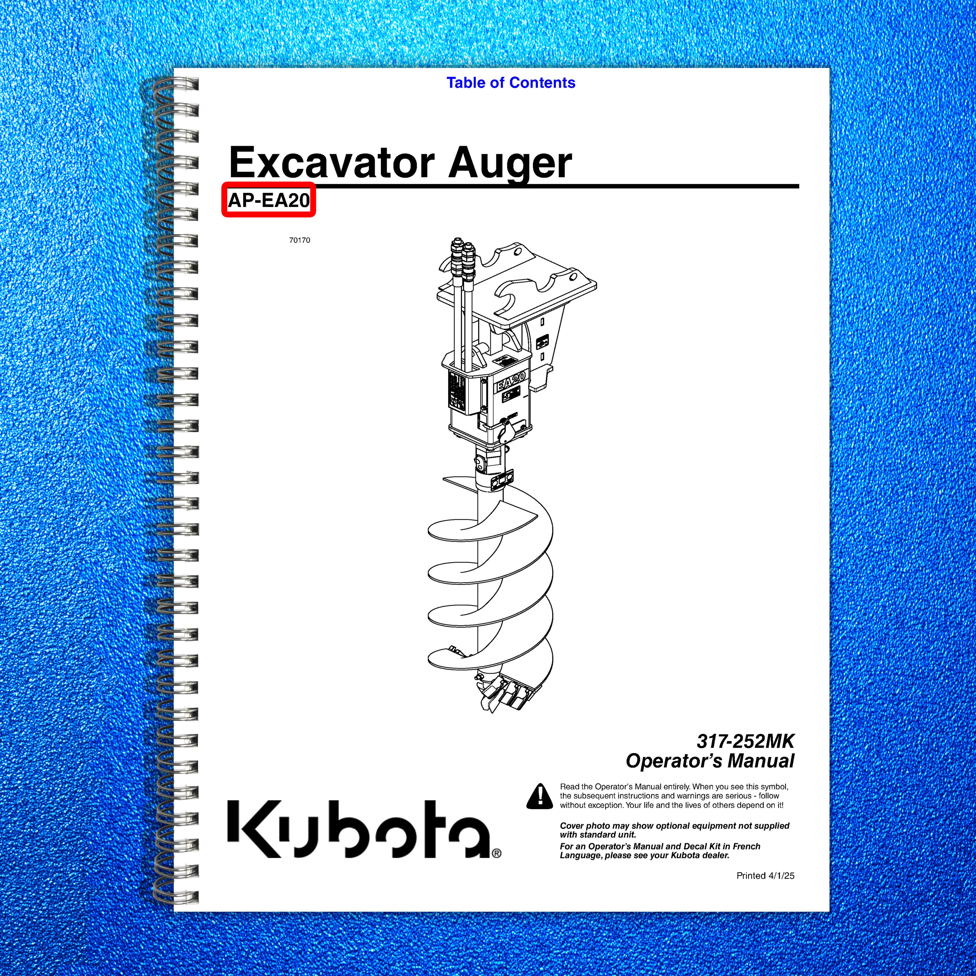LAND PRIDE EA20 Series Excavator Augers Operators Manual - WIRE BOUND - COVERS
