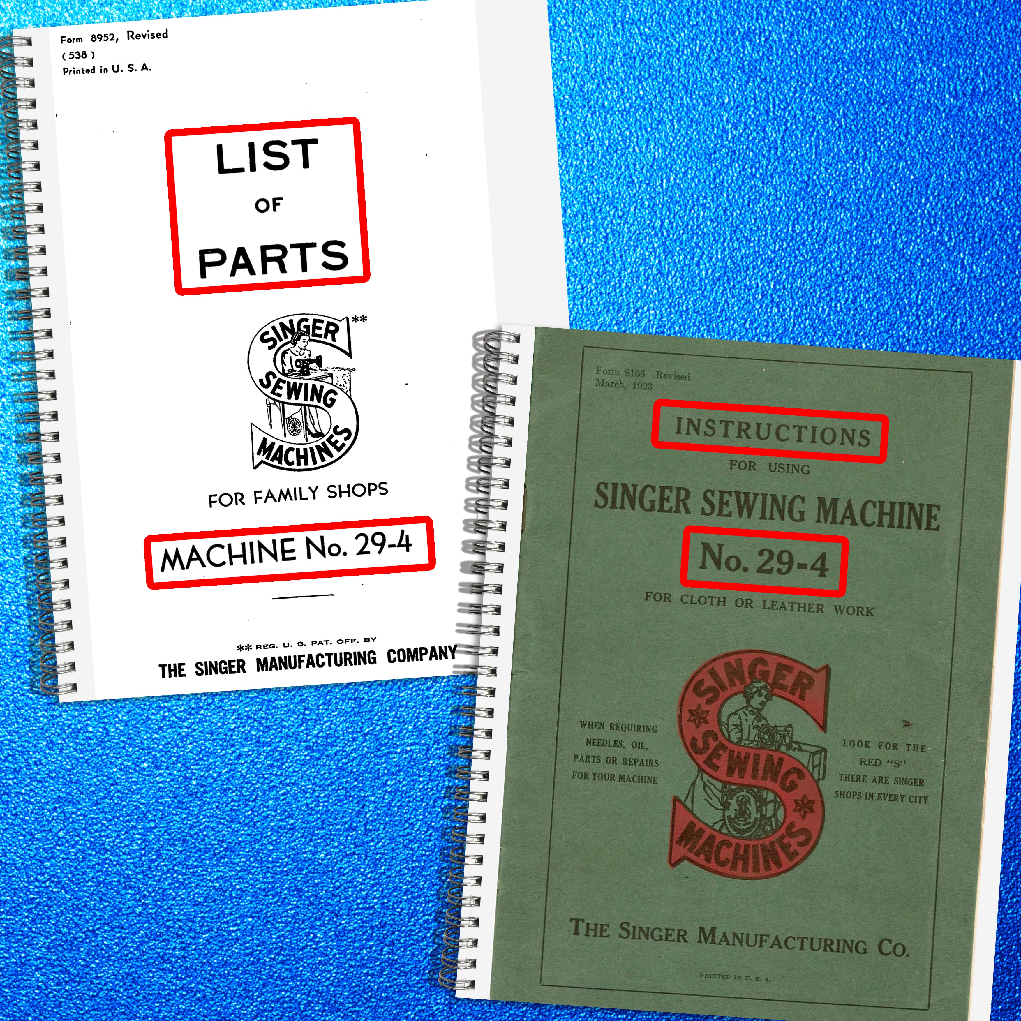 SINGER 29-4 Instruction & Parts Diagram Manual BUNDLE: WIRE BOUND - TOUGH COVERS