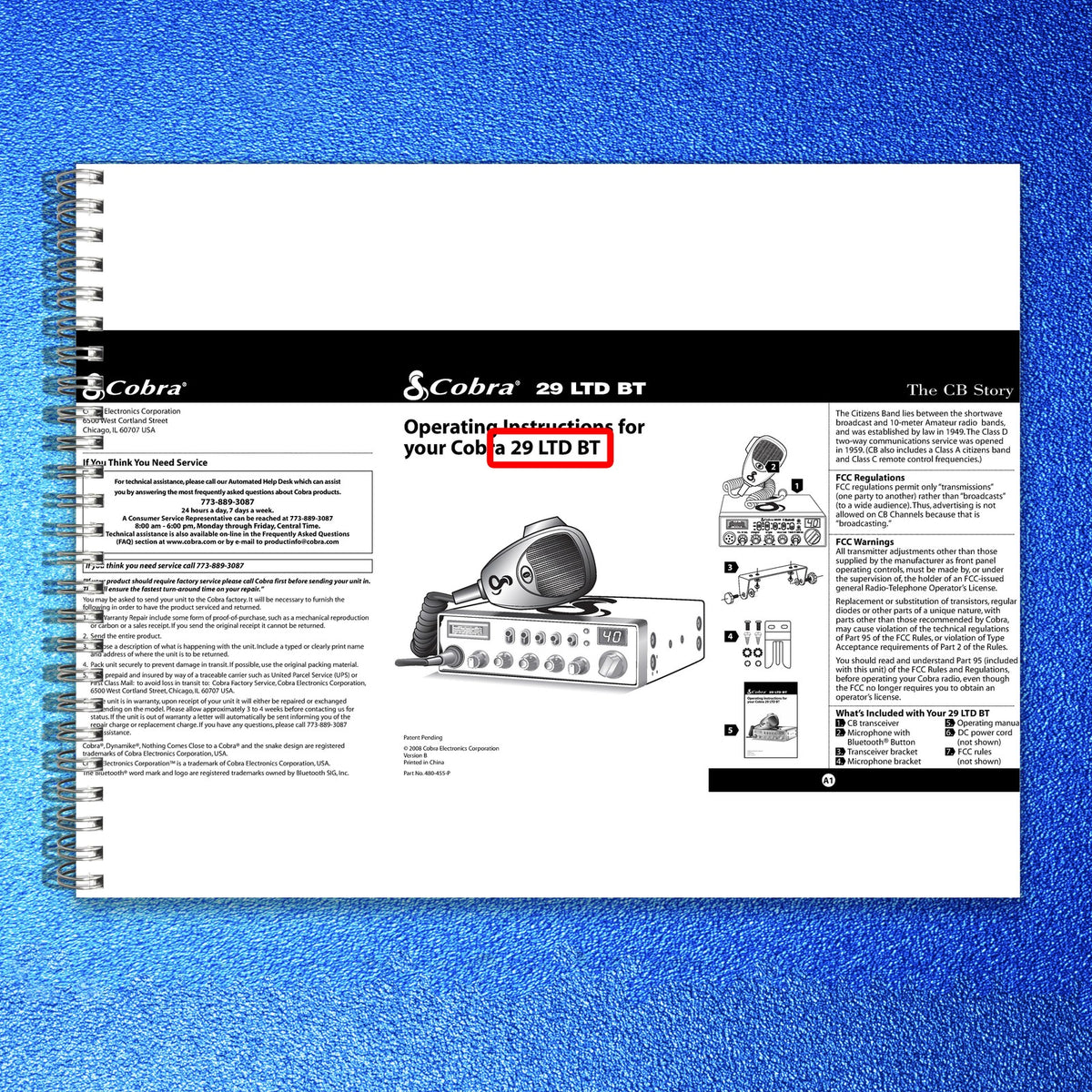 COBRA 29 LTD BT CB Radio Operating Instructions Manual 2008 - WIRE BOUND