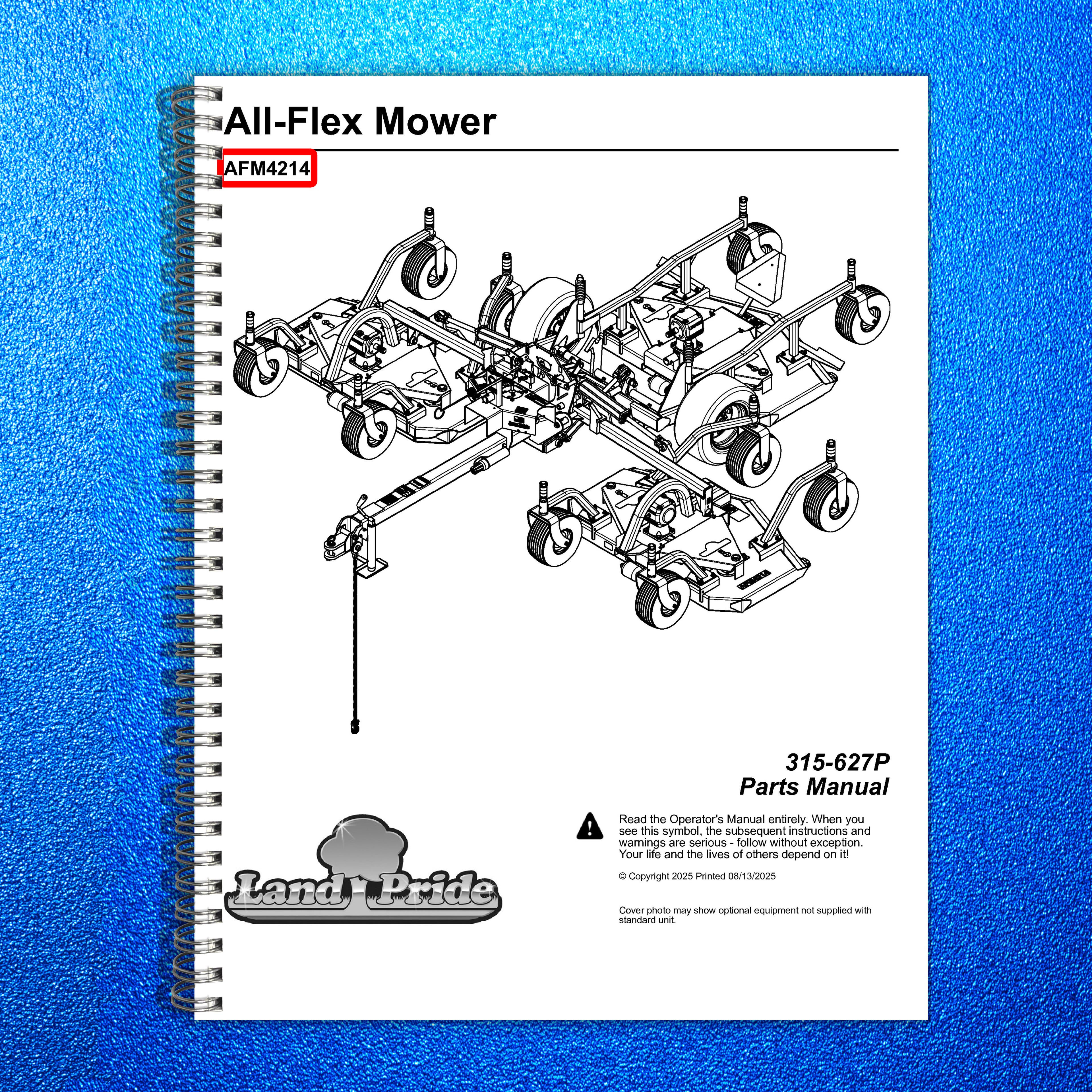 LAND PRIDE AFM4214 All-flex Mowers Parts Manual 2025 - WIRE BOUND - TOUGH COVERS