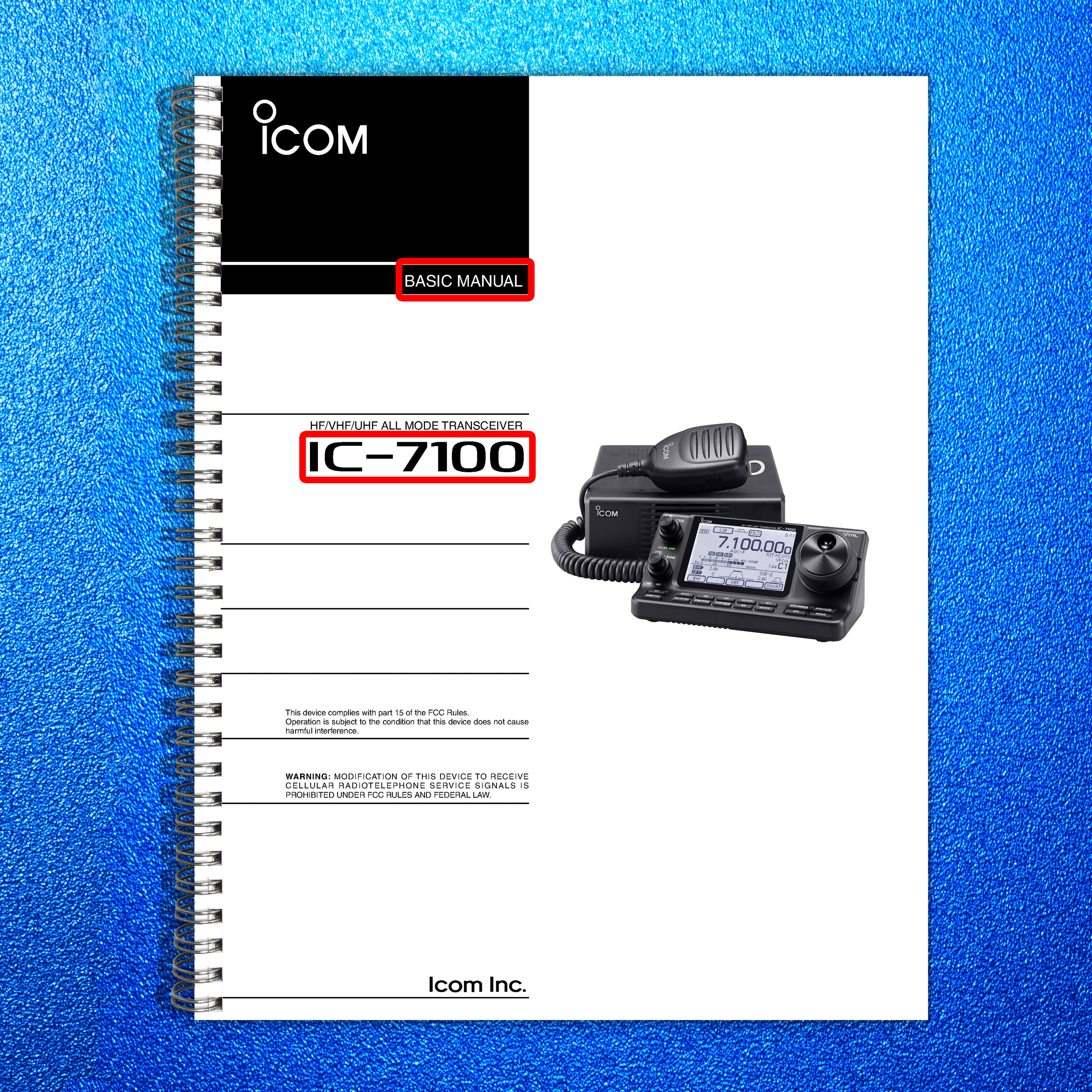 ICOM IC-7100 HF VHF UHF Transceiver Basic Manual - WIRE BOUND - TOUGH COVERS