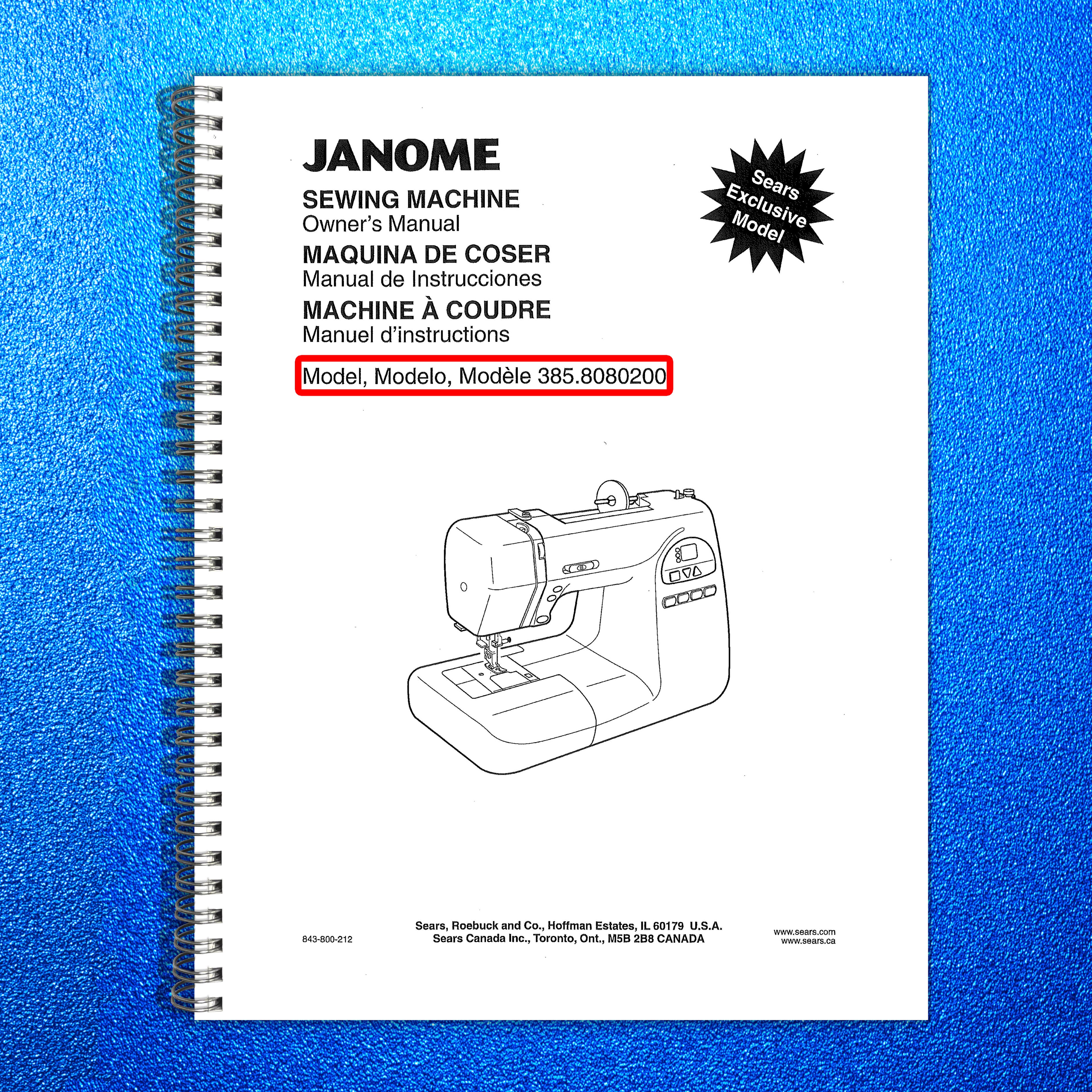 JANOME 3858080200 Sewing Machine Owners Manual - WIRE BOUND - TOUGH COVERS