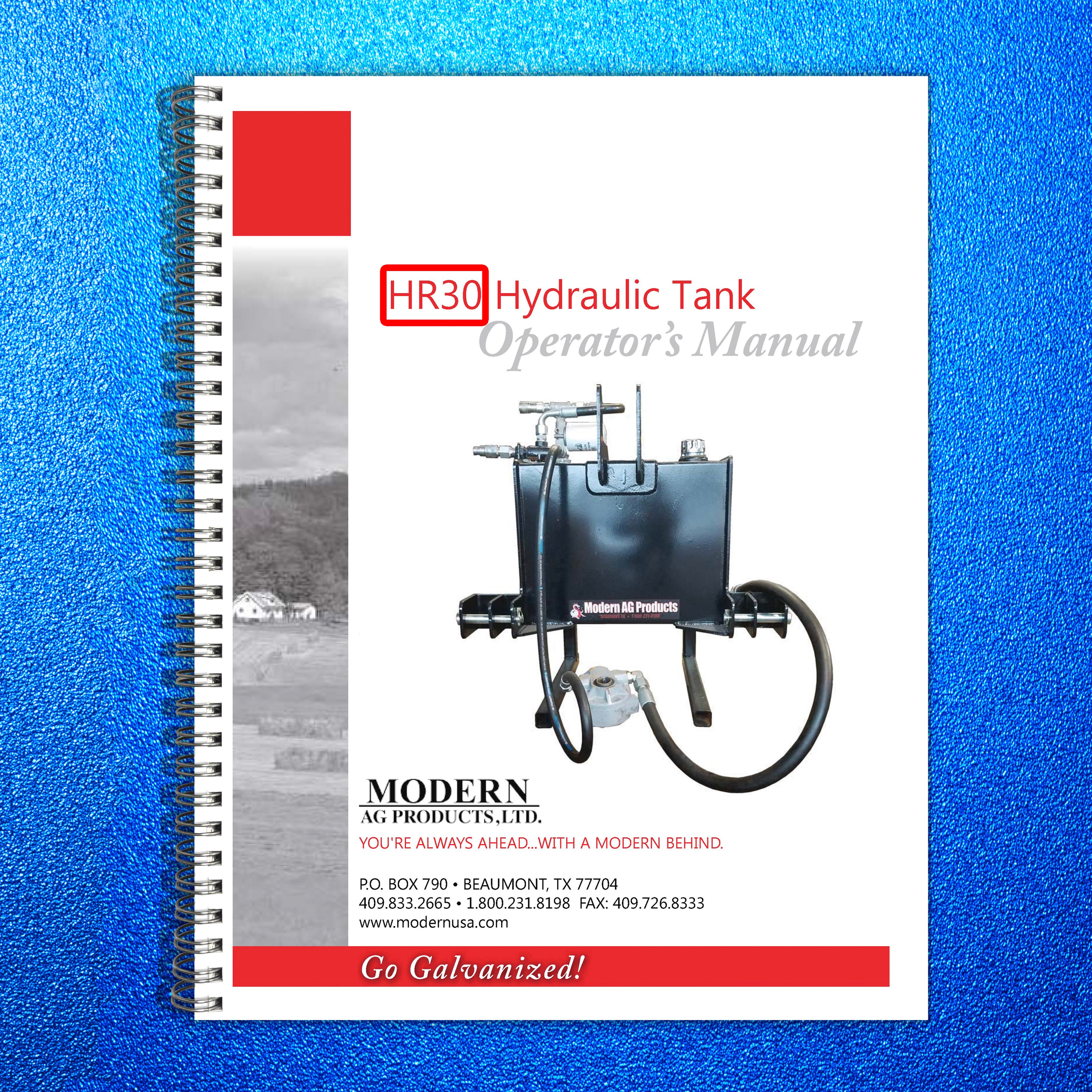 MODERN HR30 Hydraulic Tank Operators Manual - STEEL WIRE BOUND - TOUGH COVERS